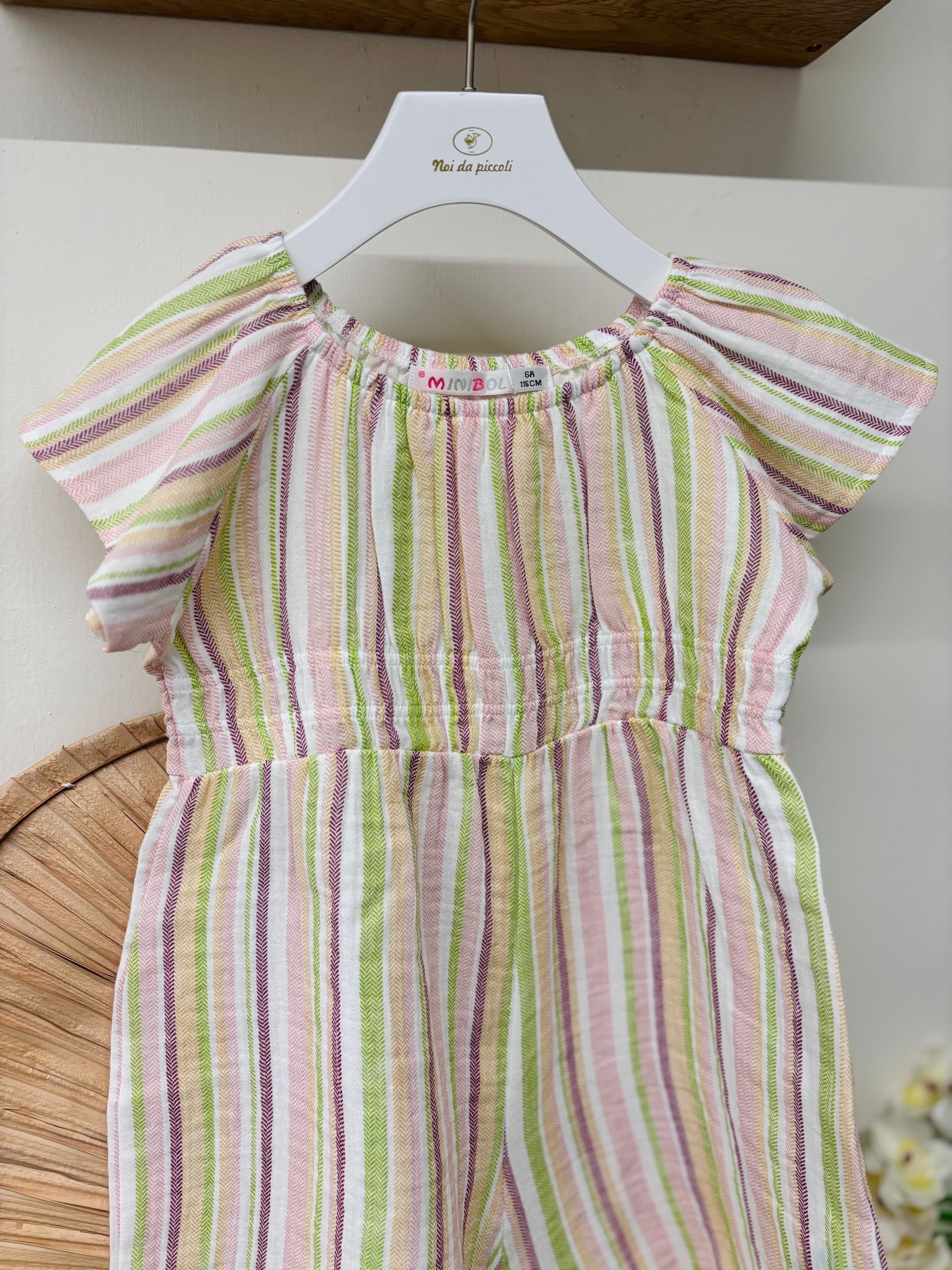 TUTA CORTA IN COTONE A RIGHE ROSA - Noi da piccoli