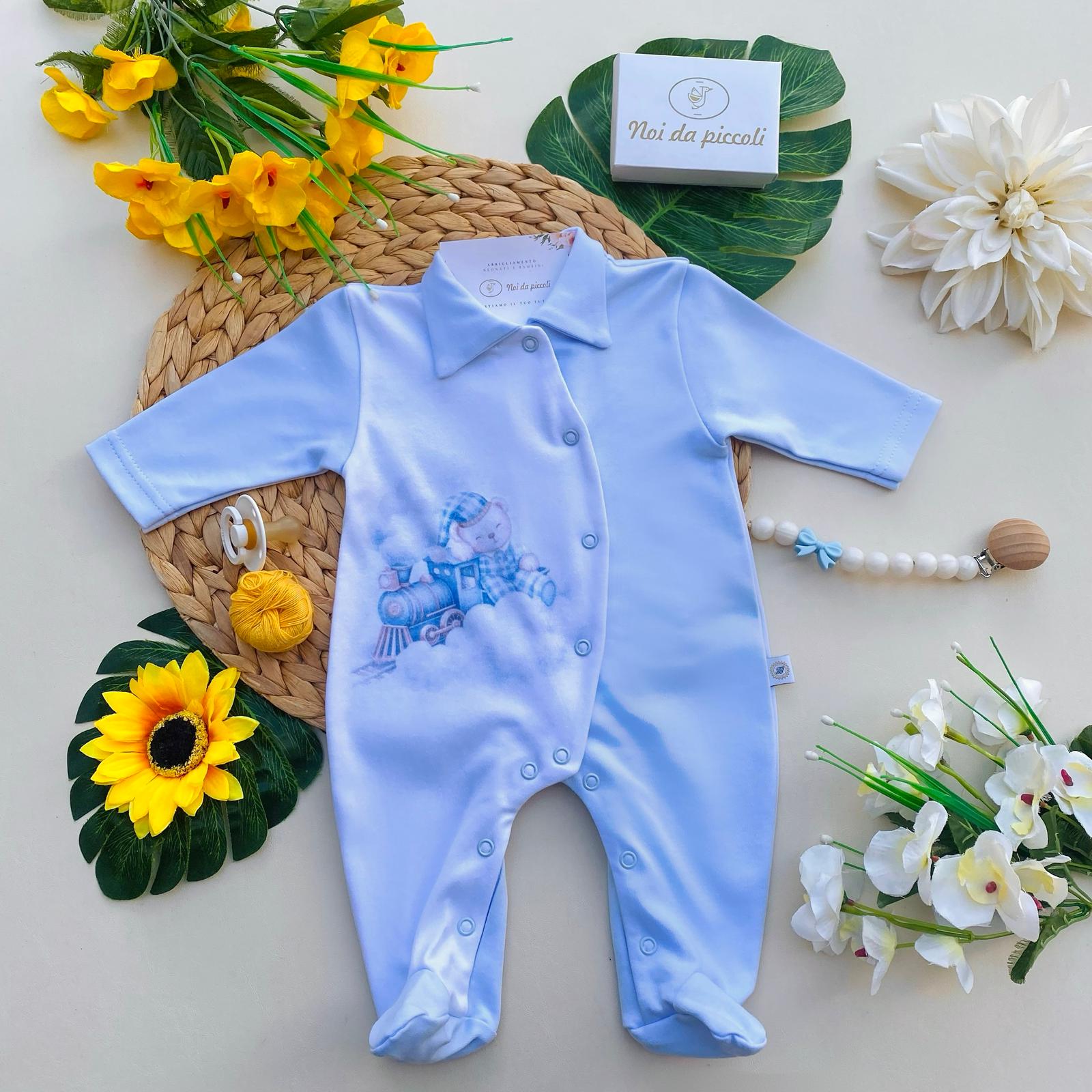 TUTINA ANTIPANICO CALDO COTONE BIANCO E CIELO CON ORSETTO - Noi da piccoli