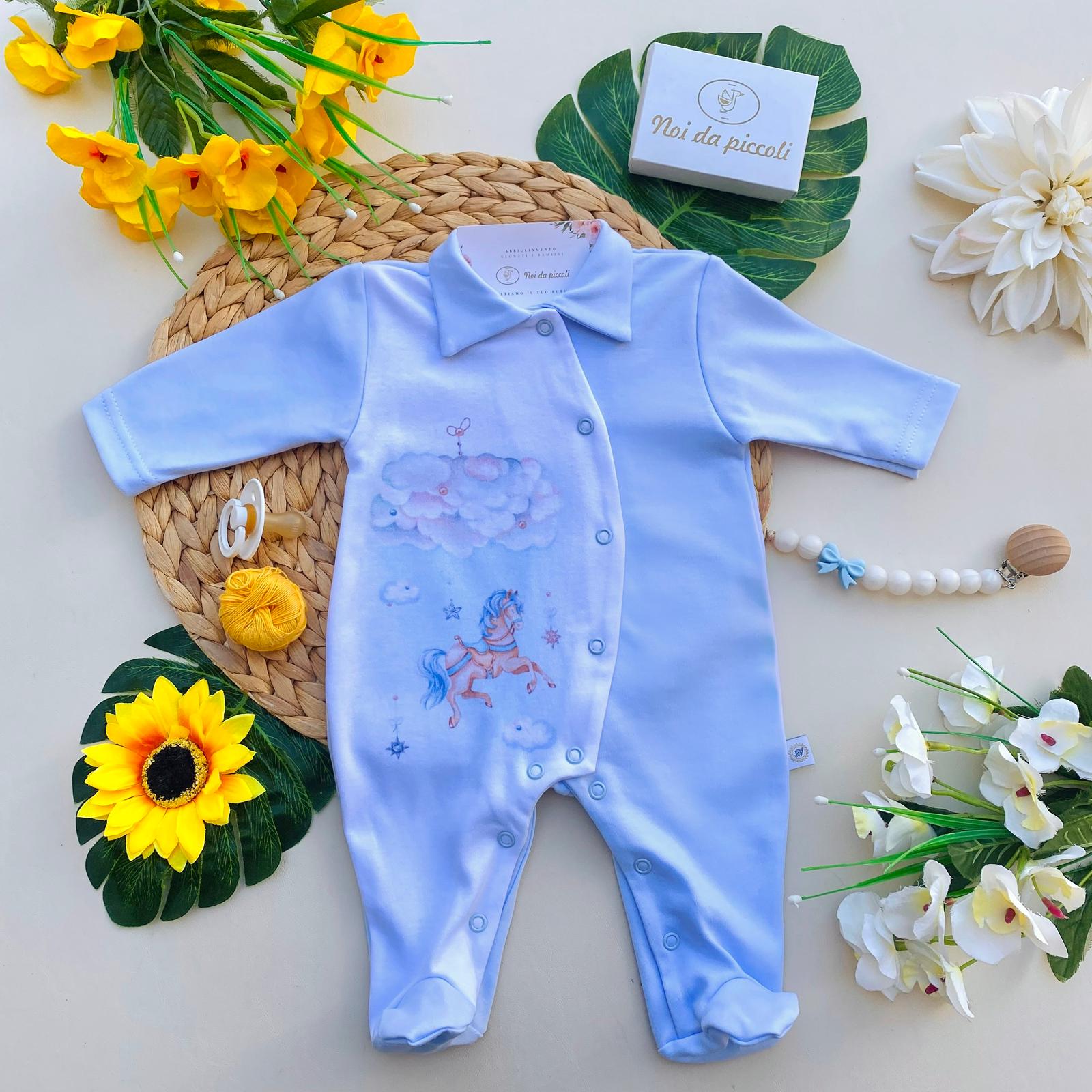 TUTINA ANTIPANICO CALDO COTONE CIELO E BIANCO CON CAVALLUCCIO E NUVOLETTE - Noi da piccoli