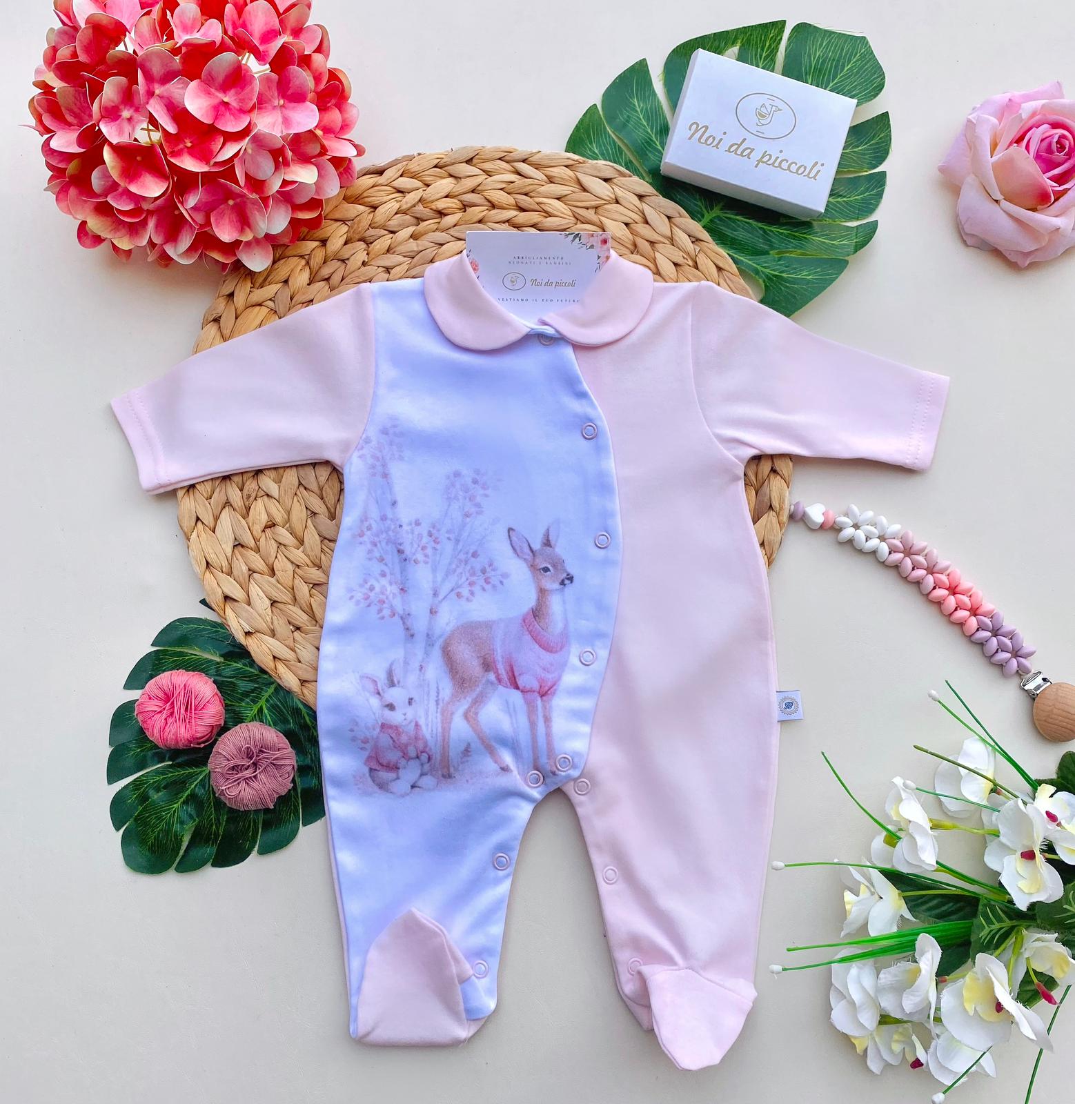 TUTINA ANTIPANICO CALDO COTONE ROSA CON CERVETTO E FOGLIOLINE - Noi da piccoli