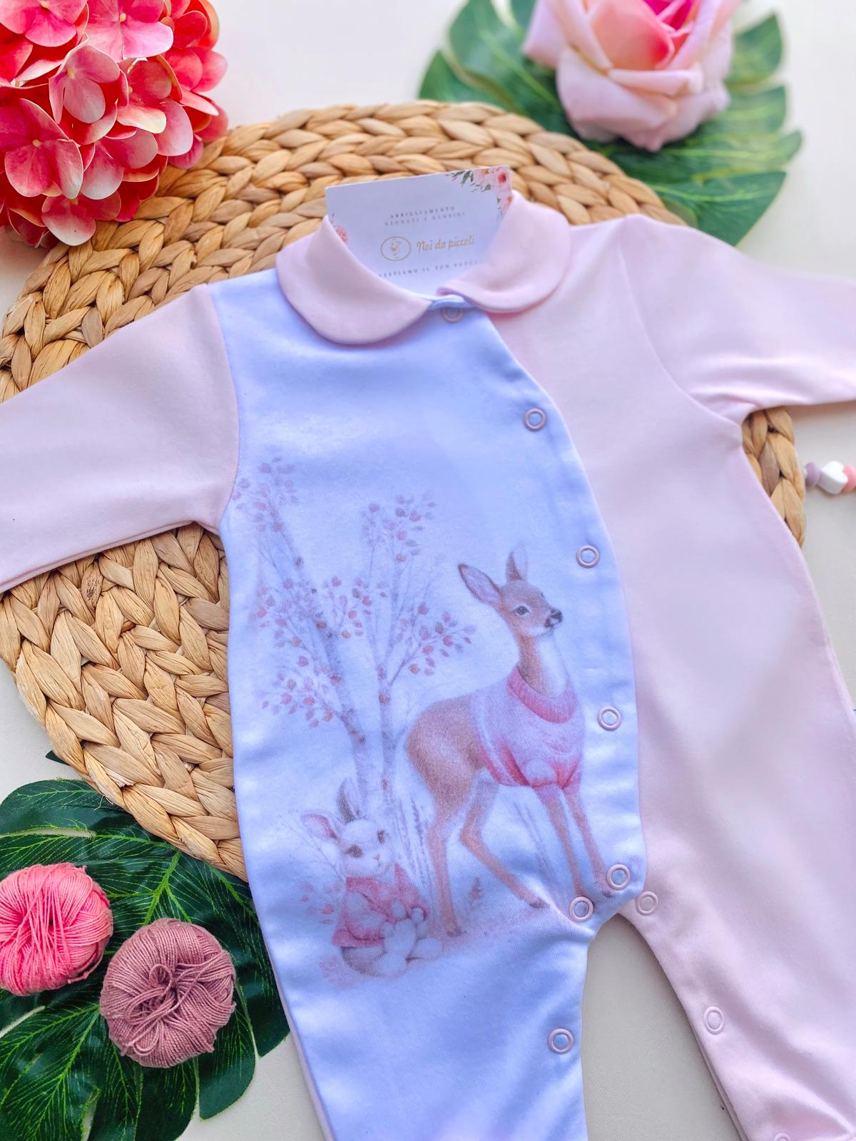 TUTINA ANTIPANICO CALDO COTONE ROSA CON CERVETTO E FOGLIOLINE - Noi da piccoli