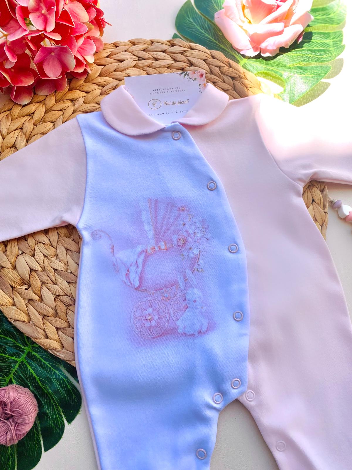 TUTINA ANTIPANICO CALDO COTONE ROSA E BIANCO CON CARROZZINA E CONIGLIETTO - Noi da piccoli