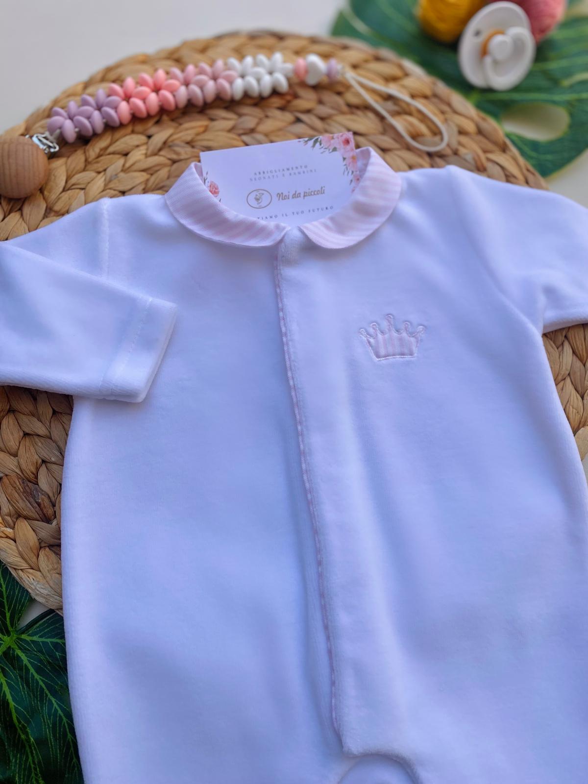 TUTINA ANTIPANICO CON COLLETTO A RIGHE CINIGLIA BIANCO ROSA - Noi da piccoli