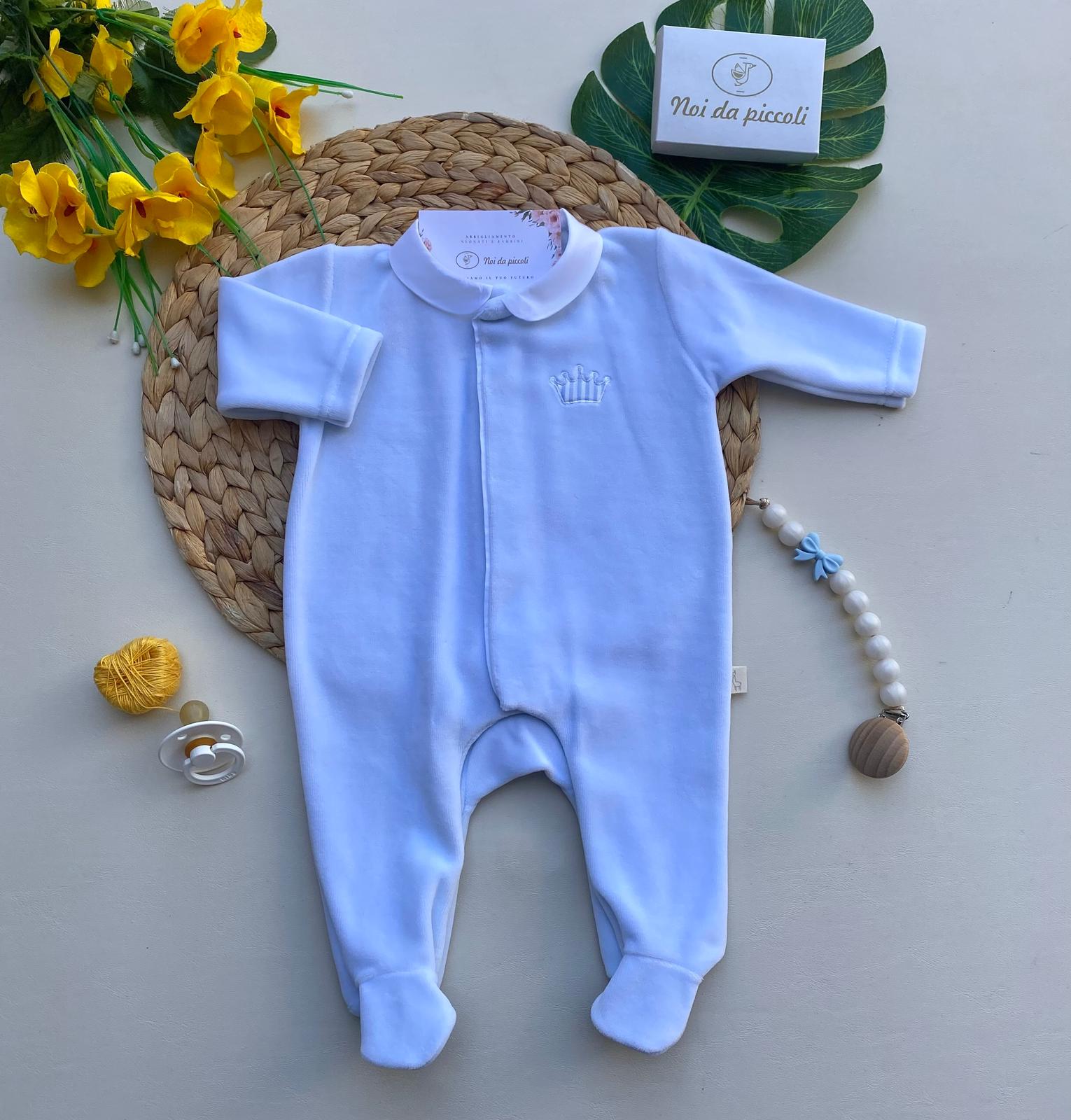 TUTINA ANTIPANICO CON COLLETTO RIGATO CINIGLIA AZZURRO POLVERE - Noi da piccoli