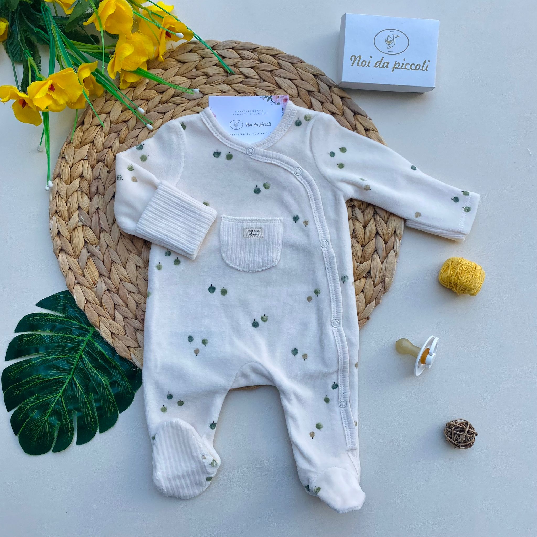 TUTINA ANTIPANICO CON DISEGNINI VERDI CINIGLIA PANNA - Noi da piccoli