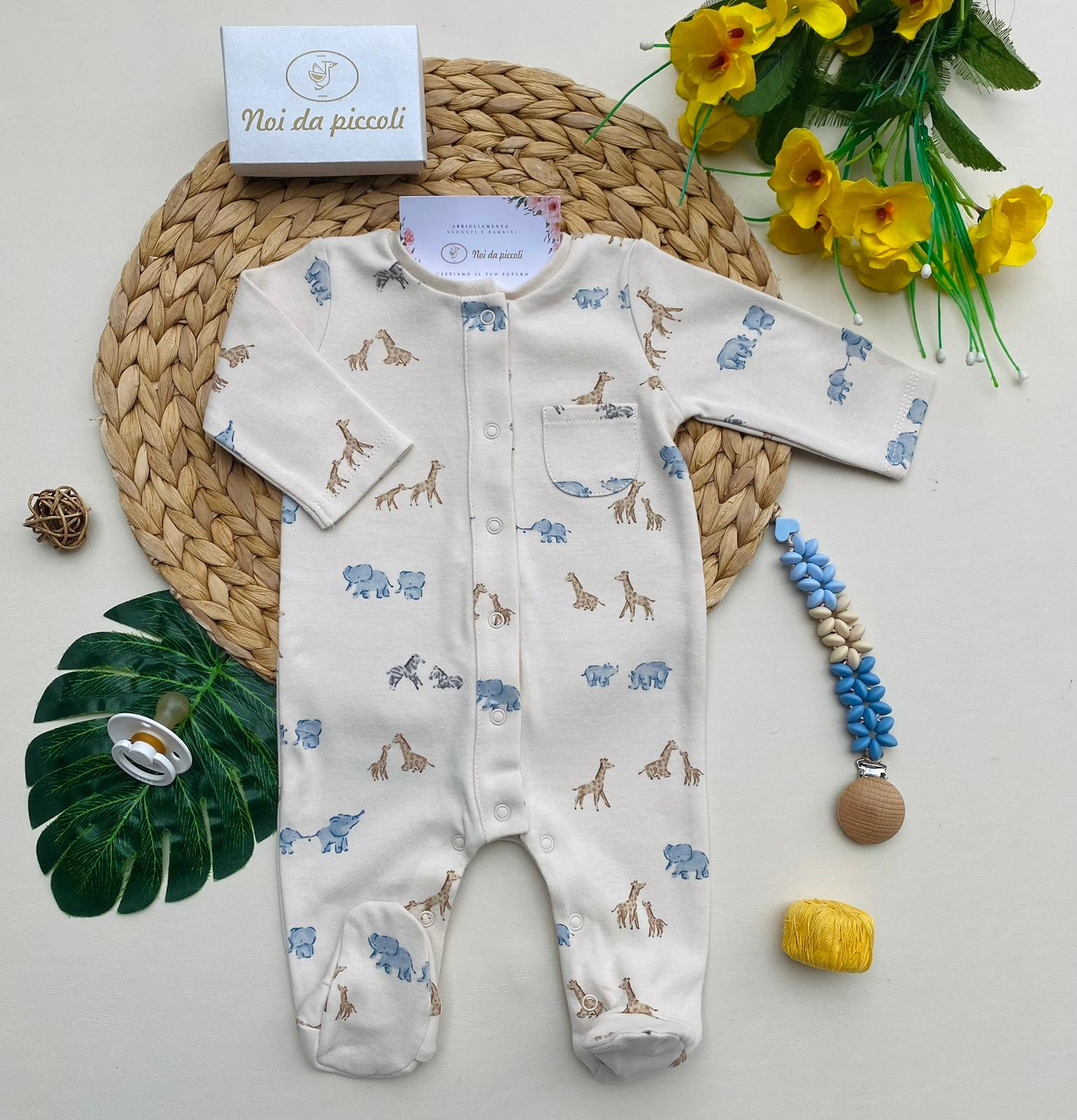 TUTINA ANTIPANICO CON ELEFSNTINI E GIRAFFE FILATO CALDO BEIGE - Noi da piccoli