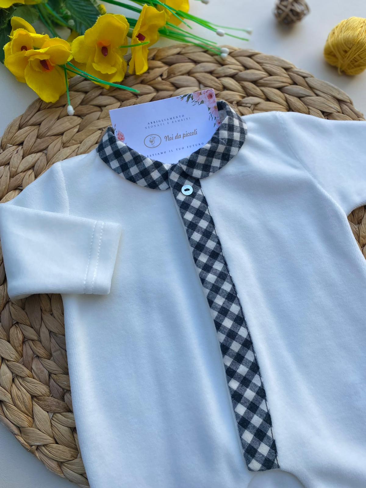 TUTINA ANTIPANICO CON FASCIA CENTRALE E COLLETTO A QUADRONI CINIGLIA BIANCO - Noi da piccoli