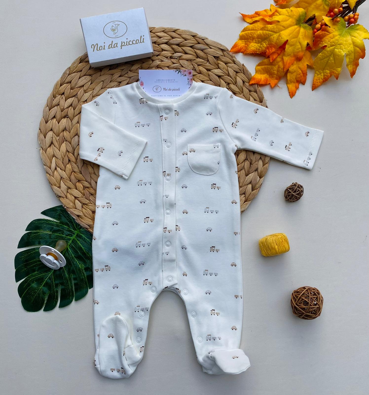 TUTINA ANTIPANICO CON MACCHININE FILATO CALDO BIANCO - Noi da piccoli