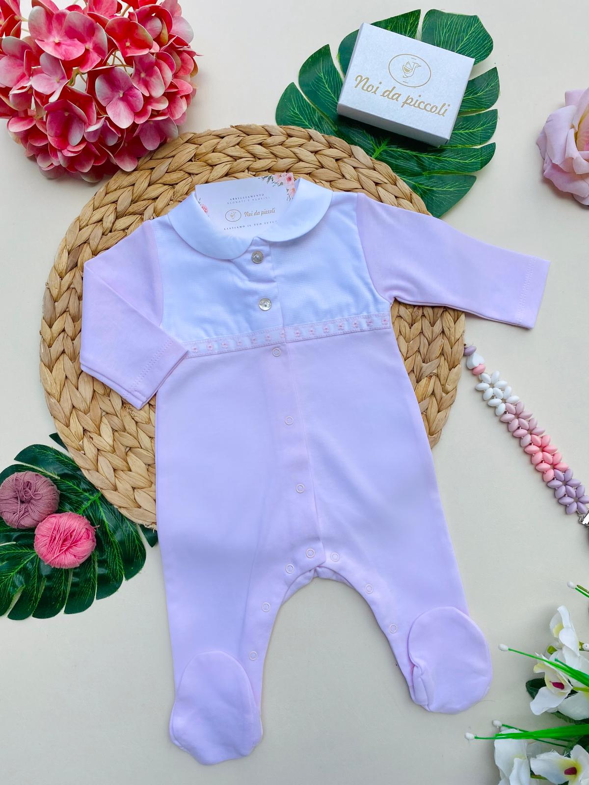 TUTINA ANTIPANICO ROSA E BIANCO CON BOTTONCINI IN MADREPERLA - Noi da piccoli