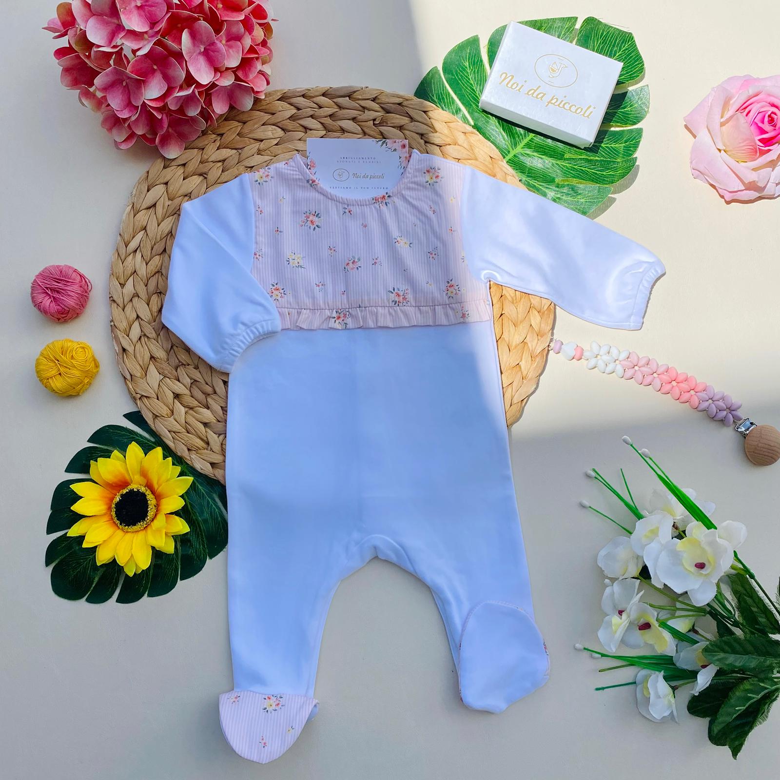 TUTINA BIANCA CON PARTE SUPERIORE ROSA CON FIORELLINI - Noi da piccoli