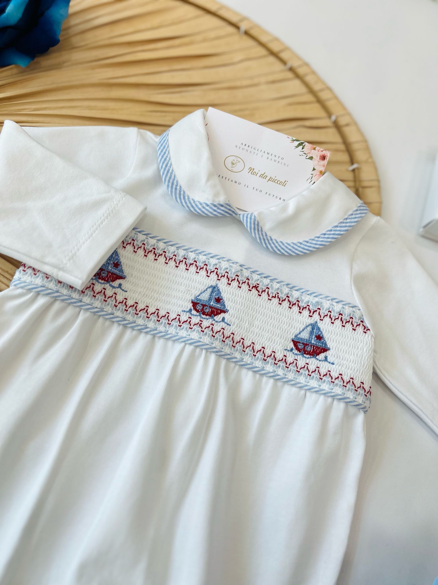 TUTINA BIANCO CON PUNTO SMOCK E BARCHETTE - Noi da piccoli