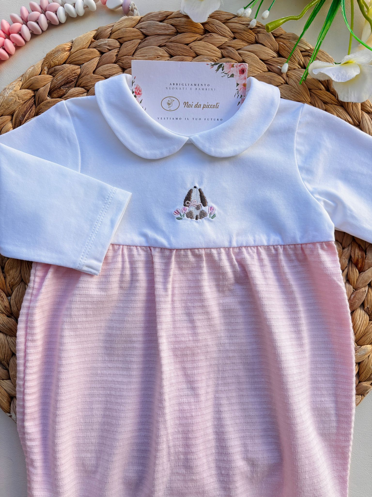 TUTINA BICOLOR CON CAGNOLINO COTONE BIANCO ROSA - Noi da piccoli