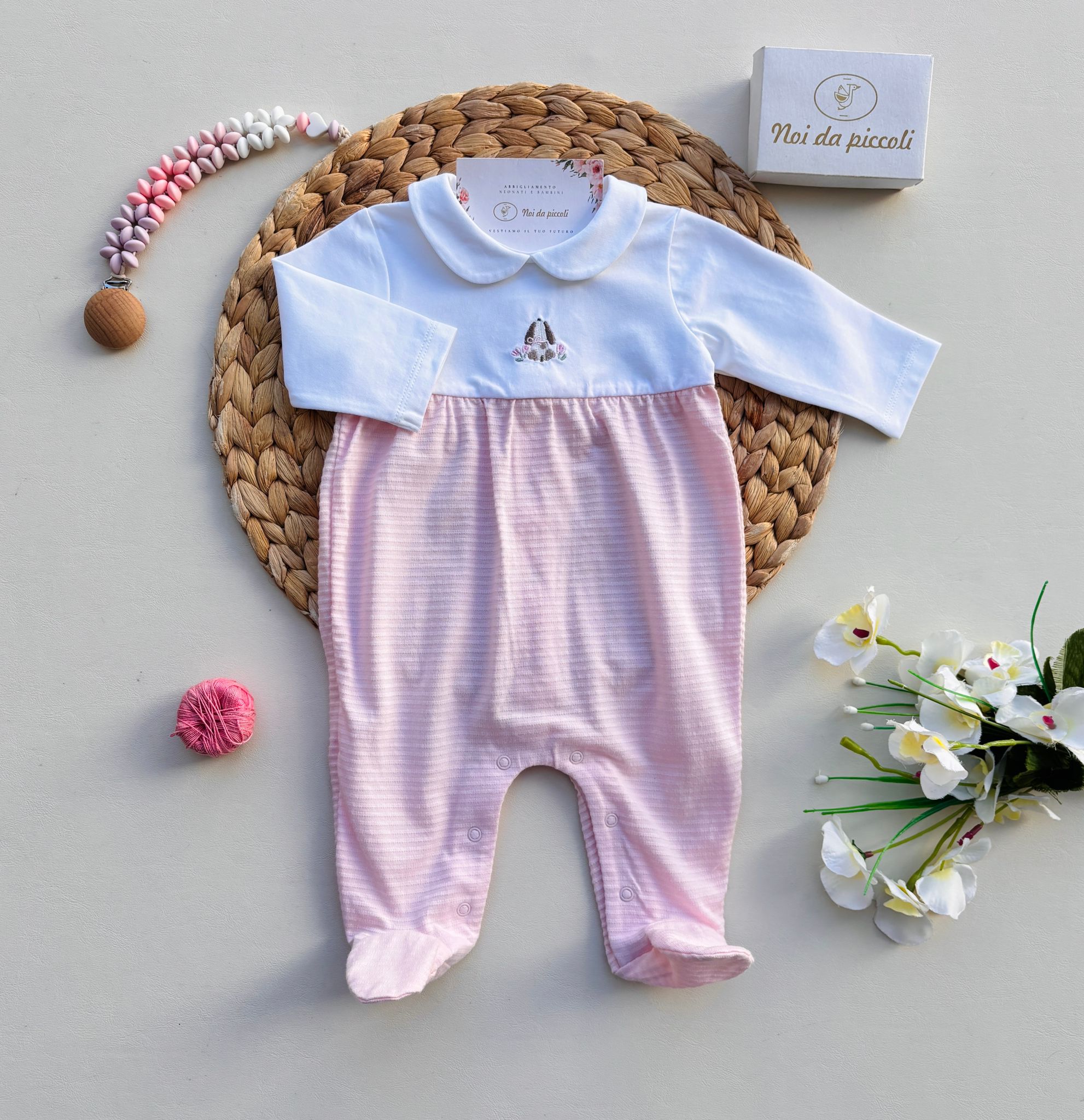 TUTINA BICOLOR CON CAGNOLINO COTONE BIANCO ROSA - Noi da piccoli