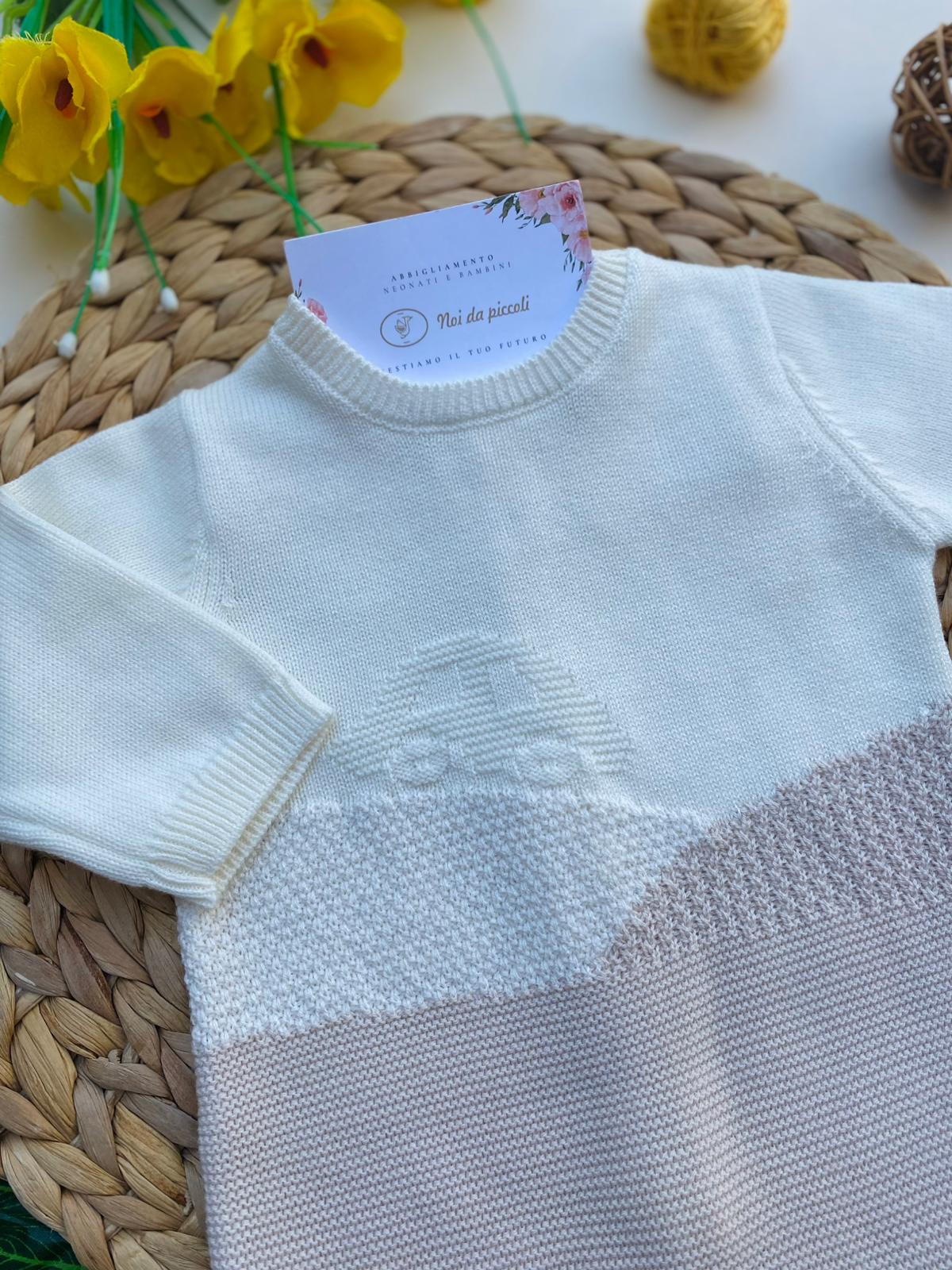 TUTINA BICOLOR CON RICAMI E MACCHININA FILATO CALDO CRUDO - Noi da piccoli
