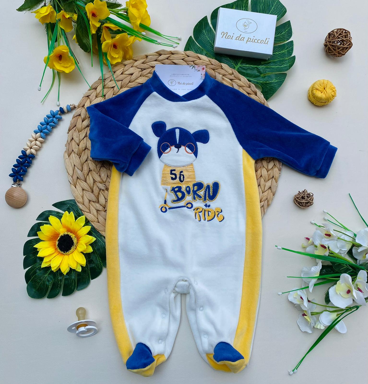 TUTINA CINIGLIA BIANCA BLU E GIALLA CON DISEGNINO CENTRALE - Noi da piccoli