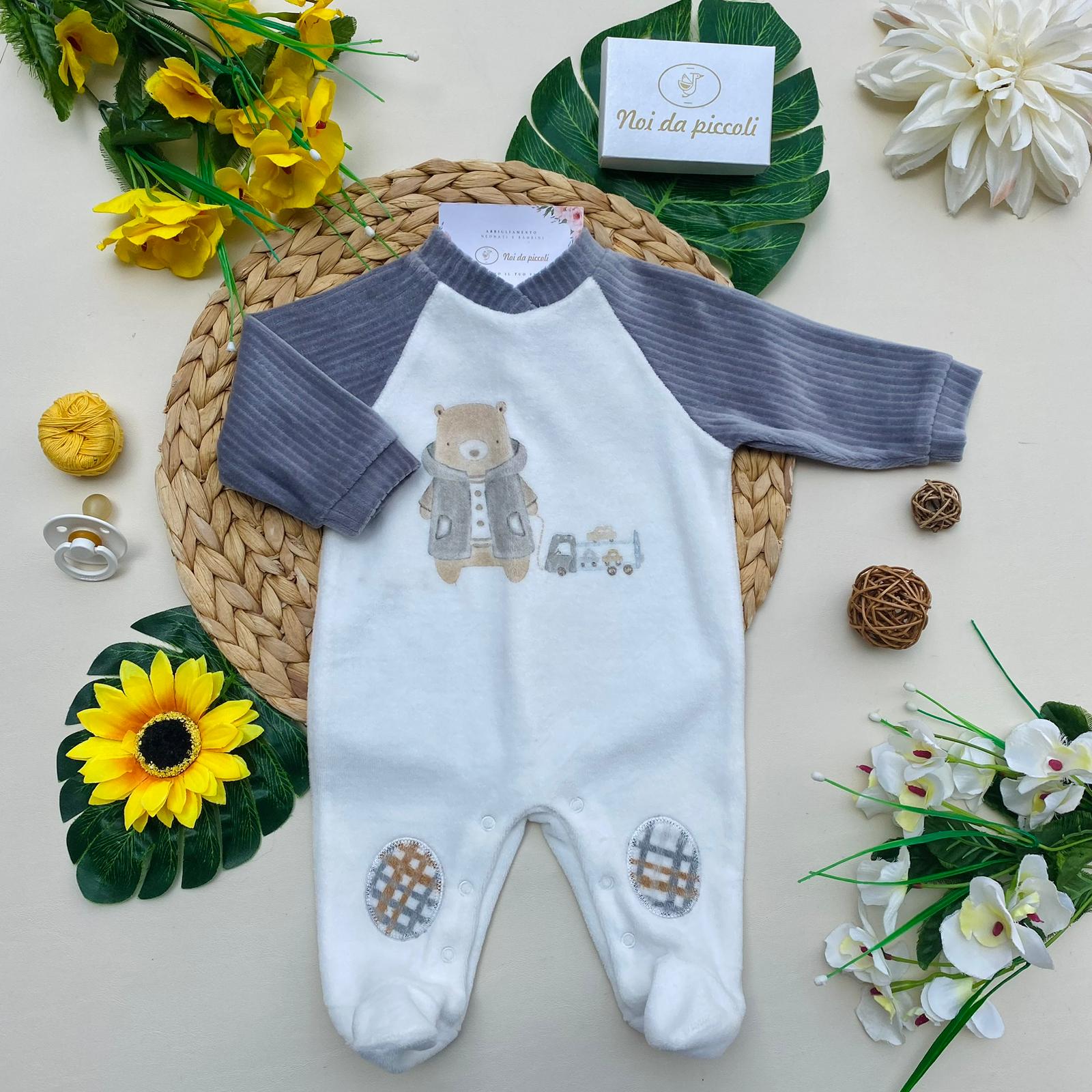 TUTINA CINIGLIA BIANCA CON MANICHE SUL GRIGIO E DISEGNINO CENTRALE - Noi da piccoli