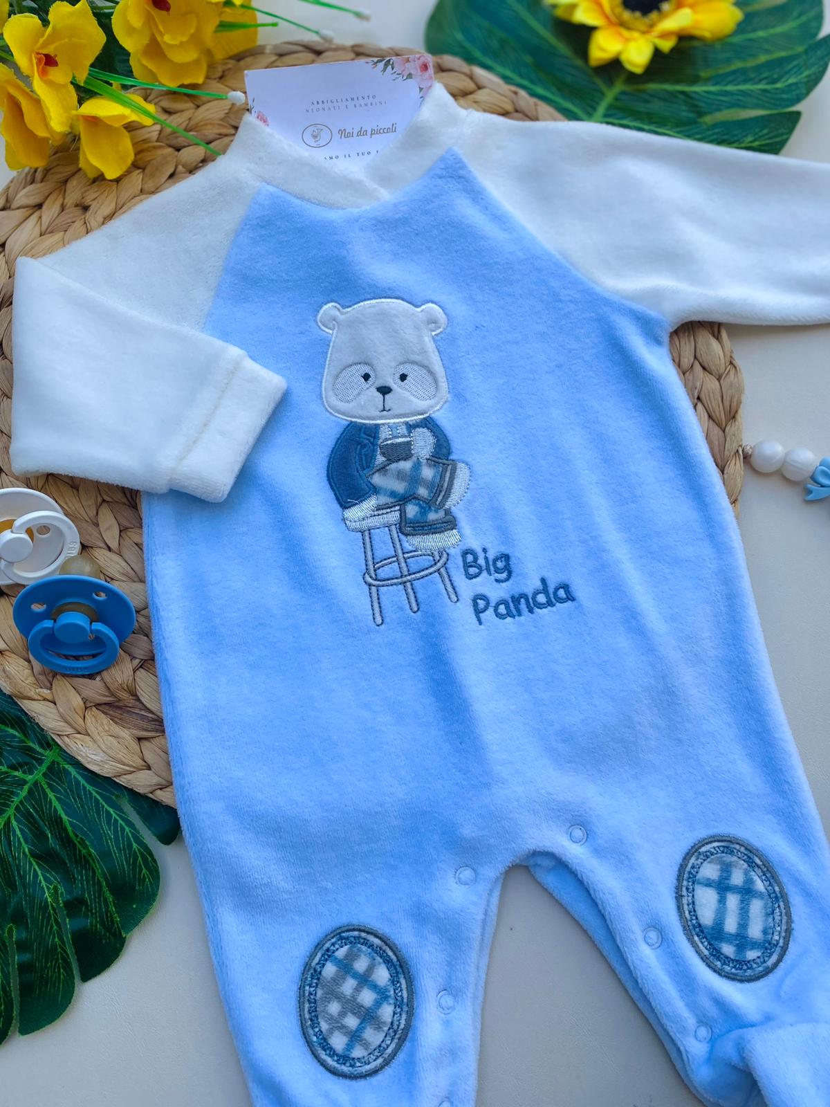 TUTINA CINIGLIA CIELO CON MANICHE SUI TONI DEL BIANCO E PANDA CENTRALE - Noi da piccoli