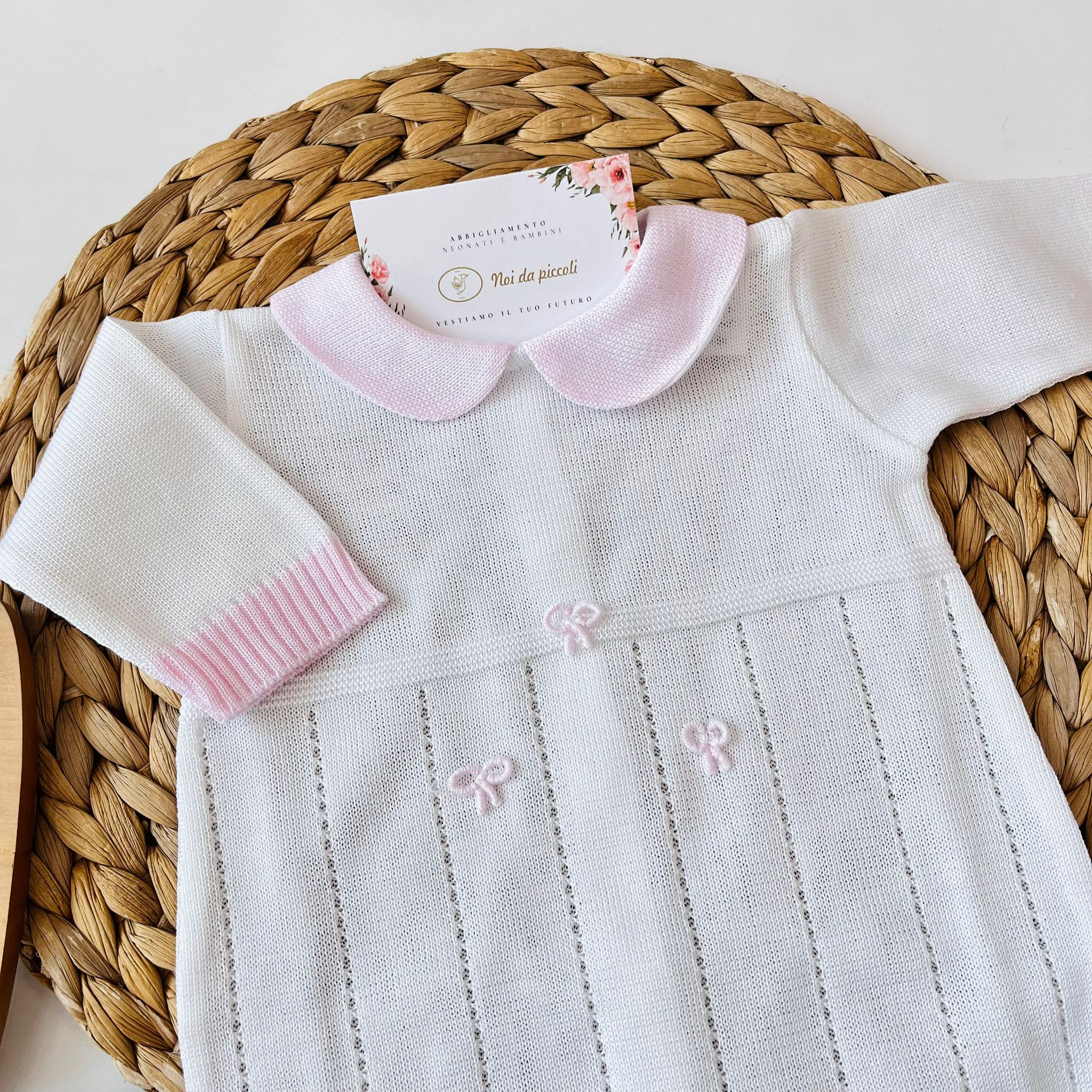 TUTINA CON BABBUCCE 100 % COTONE BIANCO ROSA - Noi da piccoli