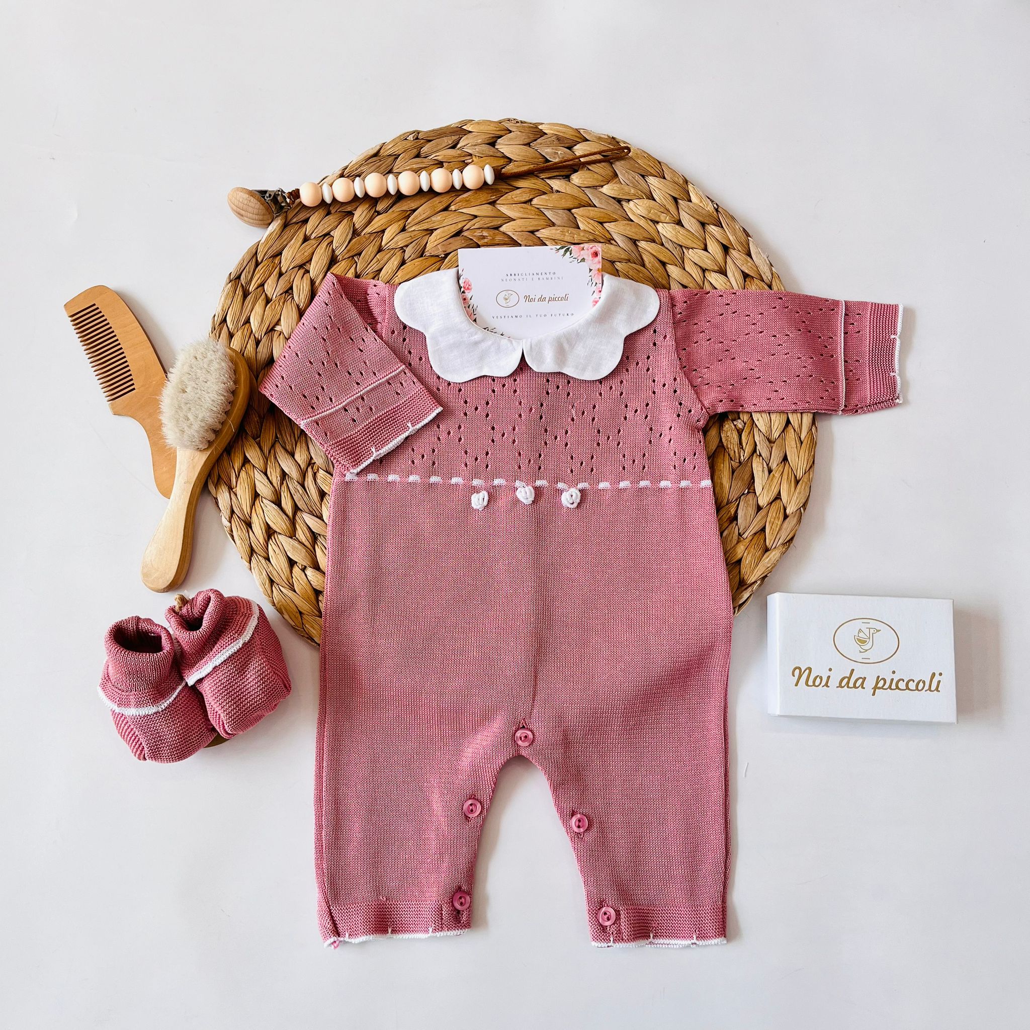 TUTINA CON BABBUCCE 100 % COTONE ROSA - Noi da piccoli