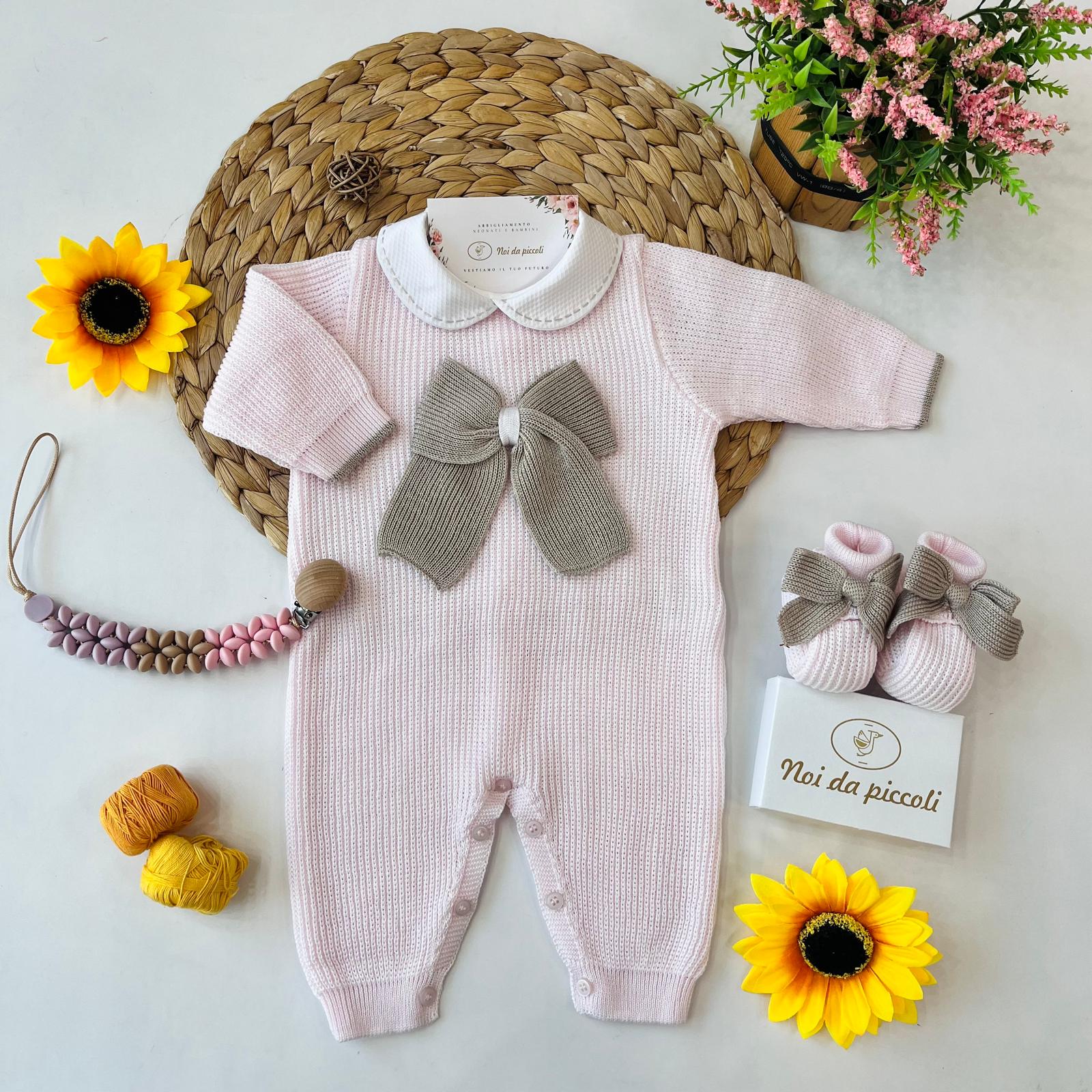 TUTINA CON BABBUCCE 100 % COTONE Rosa - Noi da piccoli