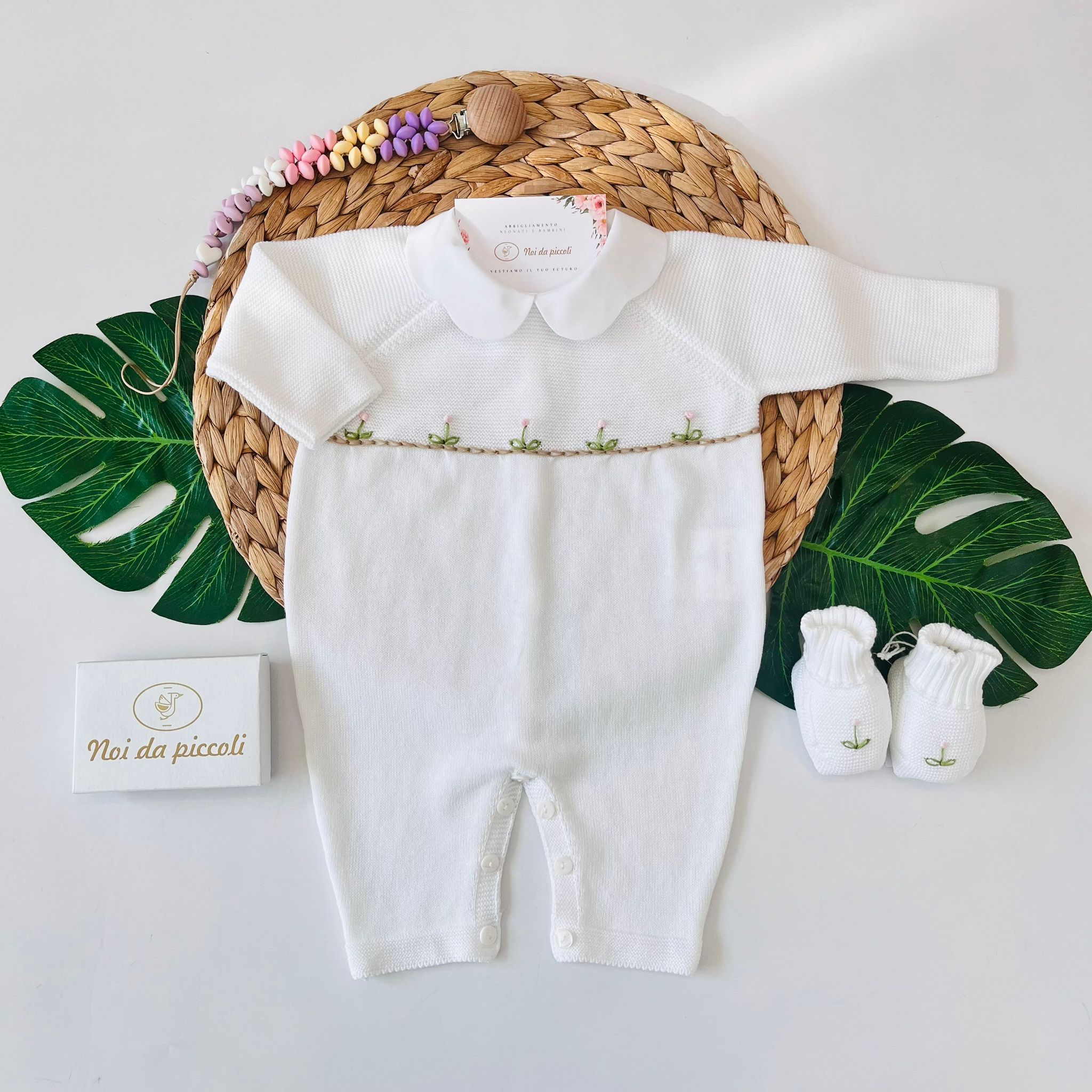 TUTINA CON BABBUCCE 100% FILO DI COTONE BIANCO - Noi da piccoli