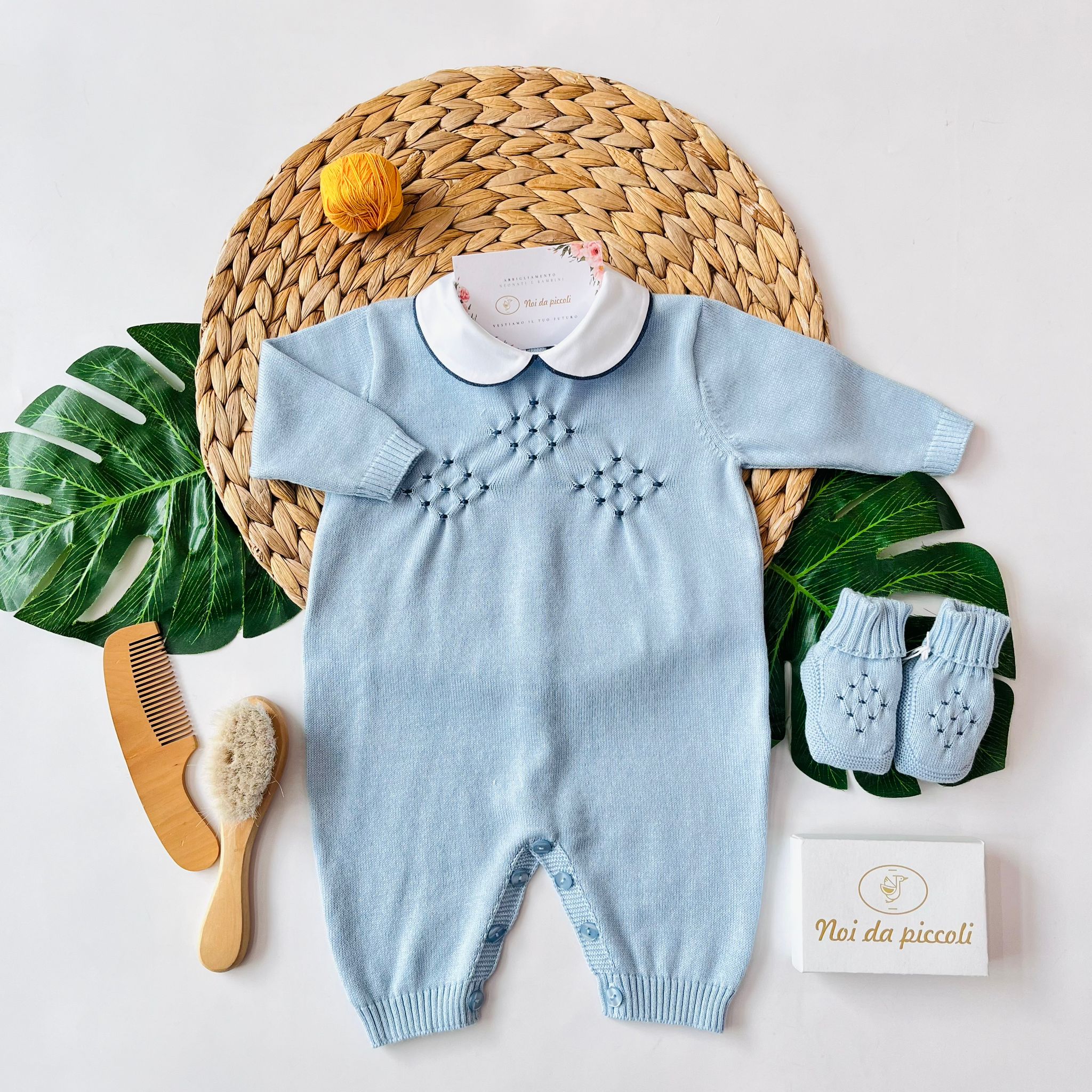 TUTINA CON BABBUCCE 100% FILO DI COTONE CELESTE - Noi da piccoli