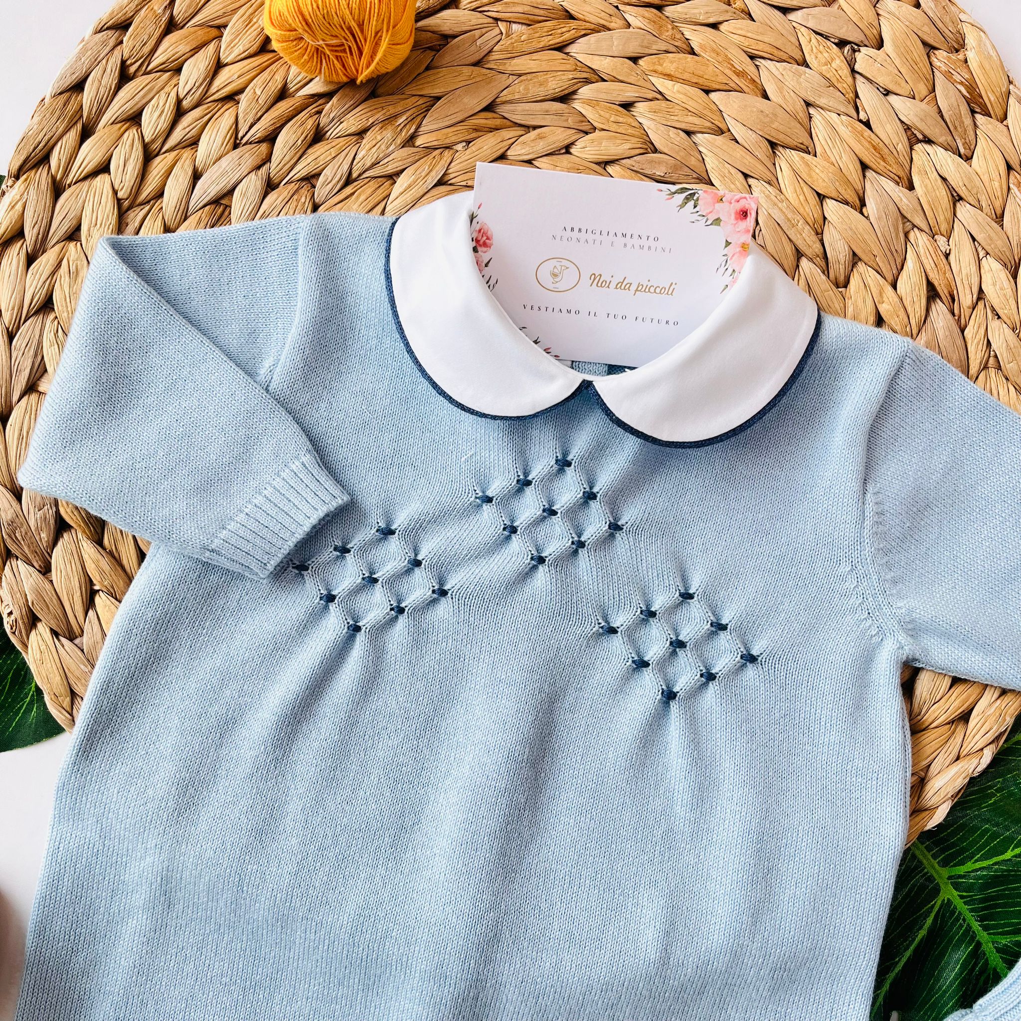 TUTINA CON BABBUCCE 100% FILO DI COTONE CELESTE - Noi da piccoli