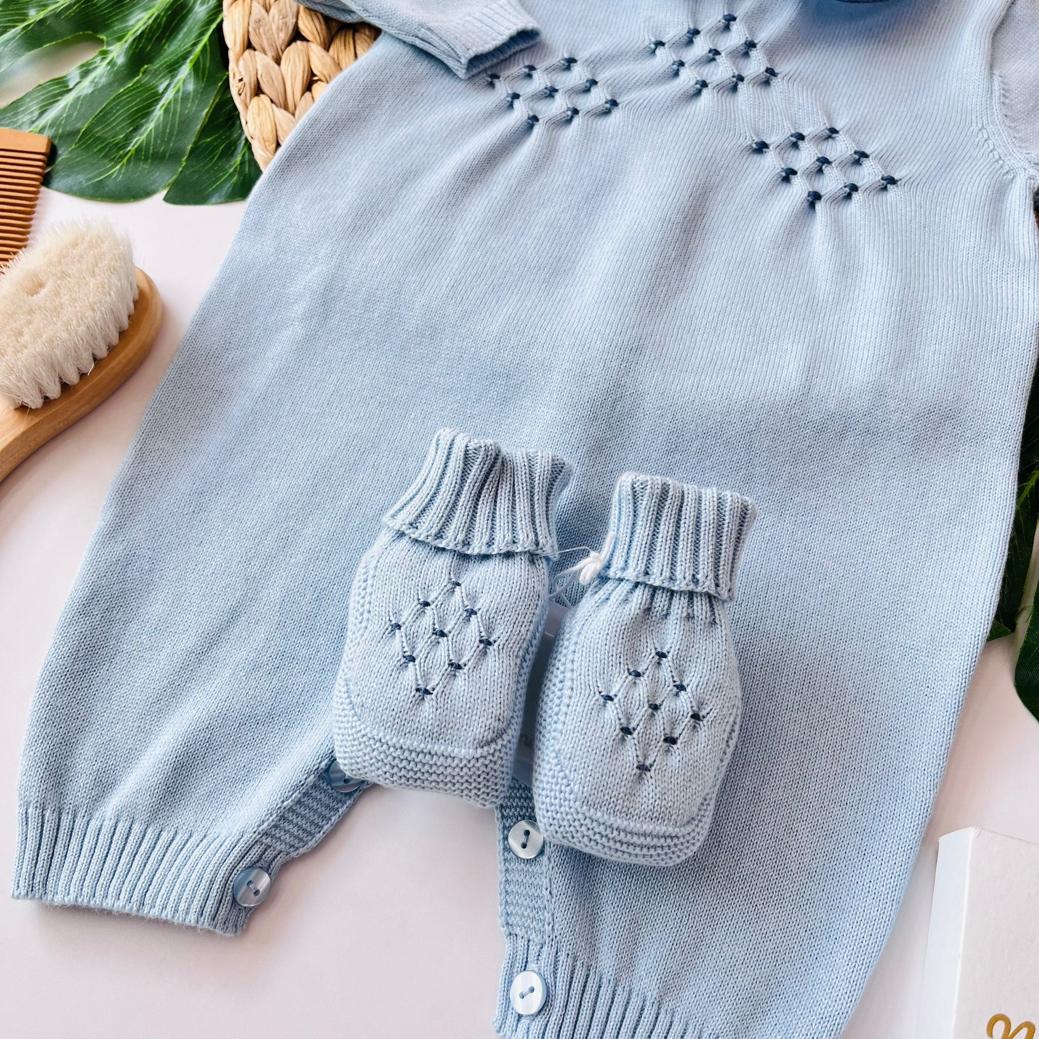 TUTINA CON BABBUCCE 100% FILO DI COTONE CELESTE - Noi da piccoli