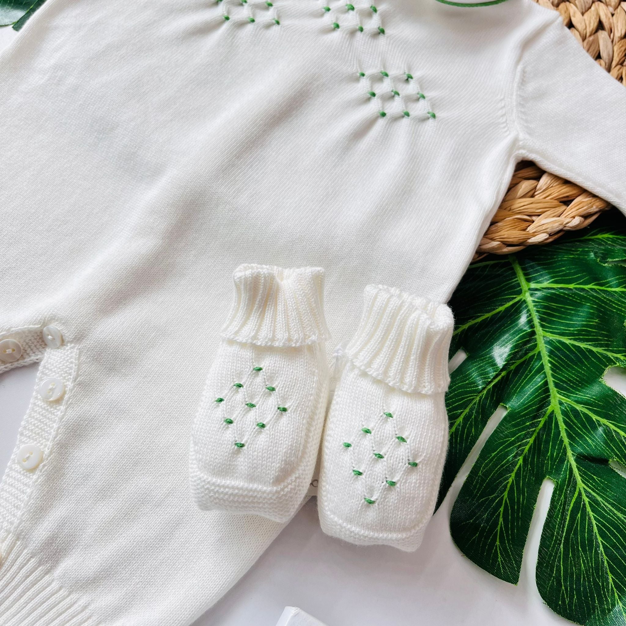 TUTINA CON BABBUCCE 100% FILO DI COTONE PANNA VERDE - Noi da piccoli