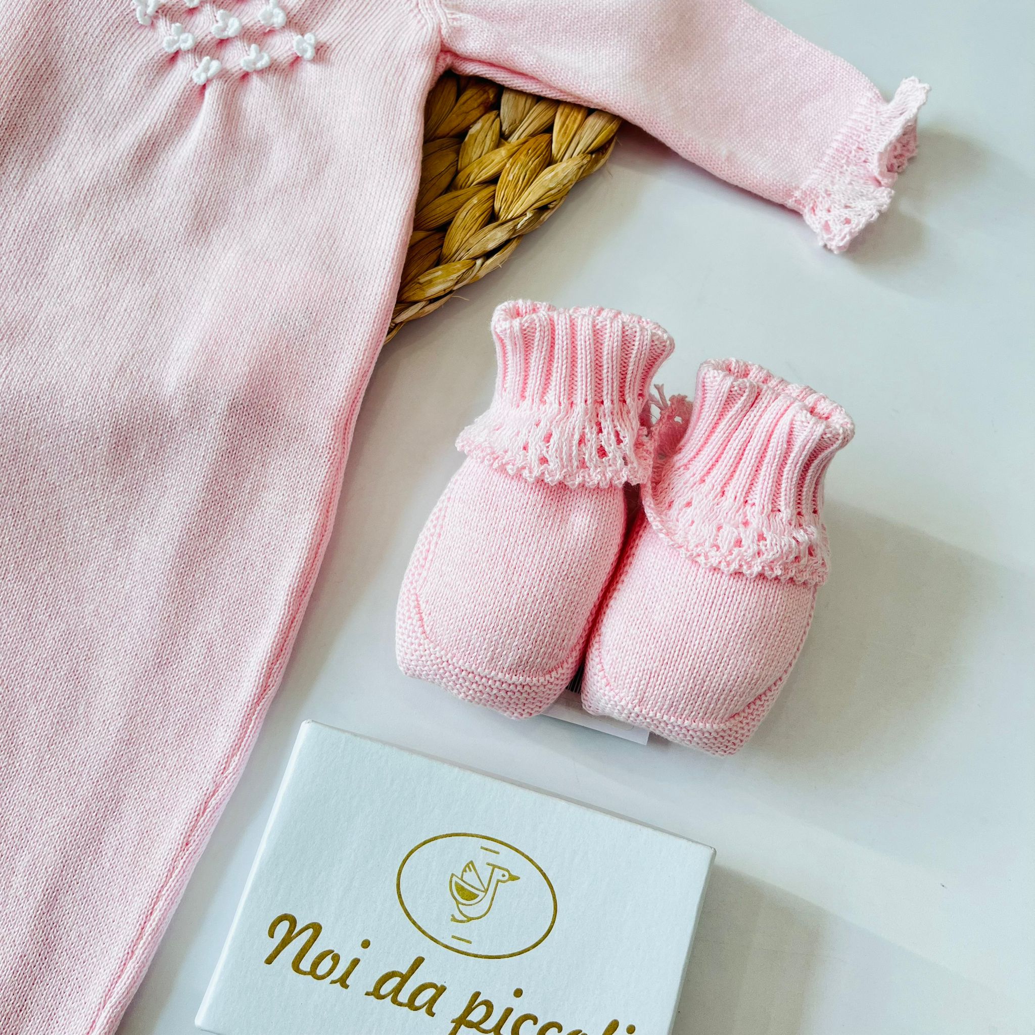 TUTINA CON BABBUCCE 100% FILO DI COTONE ROSA - Noi da piccoli