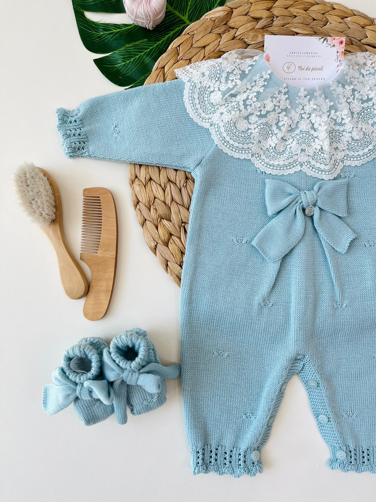 TUTINA CON BABBUCCE 100% LANA ACQUA MARINA - Noi da piccoli