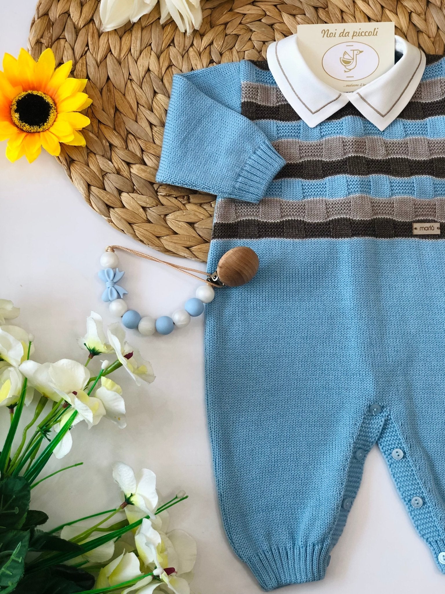 TUTINA CON BABBUCCE 100% LANA AZZURRO CACAO - Noi da piccoli