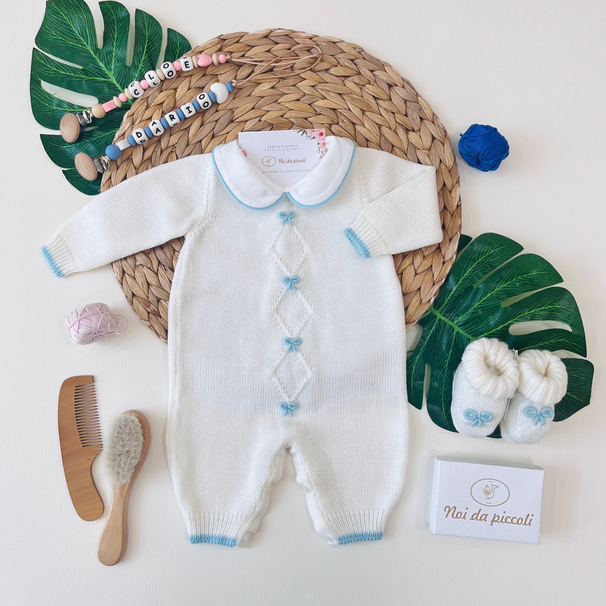 TUTINA CON BABBUCCE 100% lana merino extrafine PANNA CIELO - Noi da piccoli