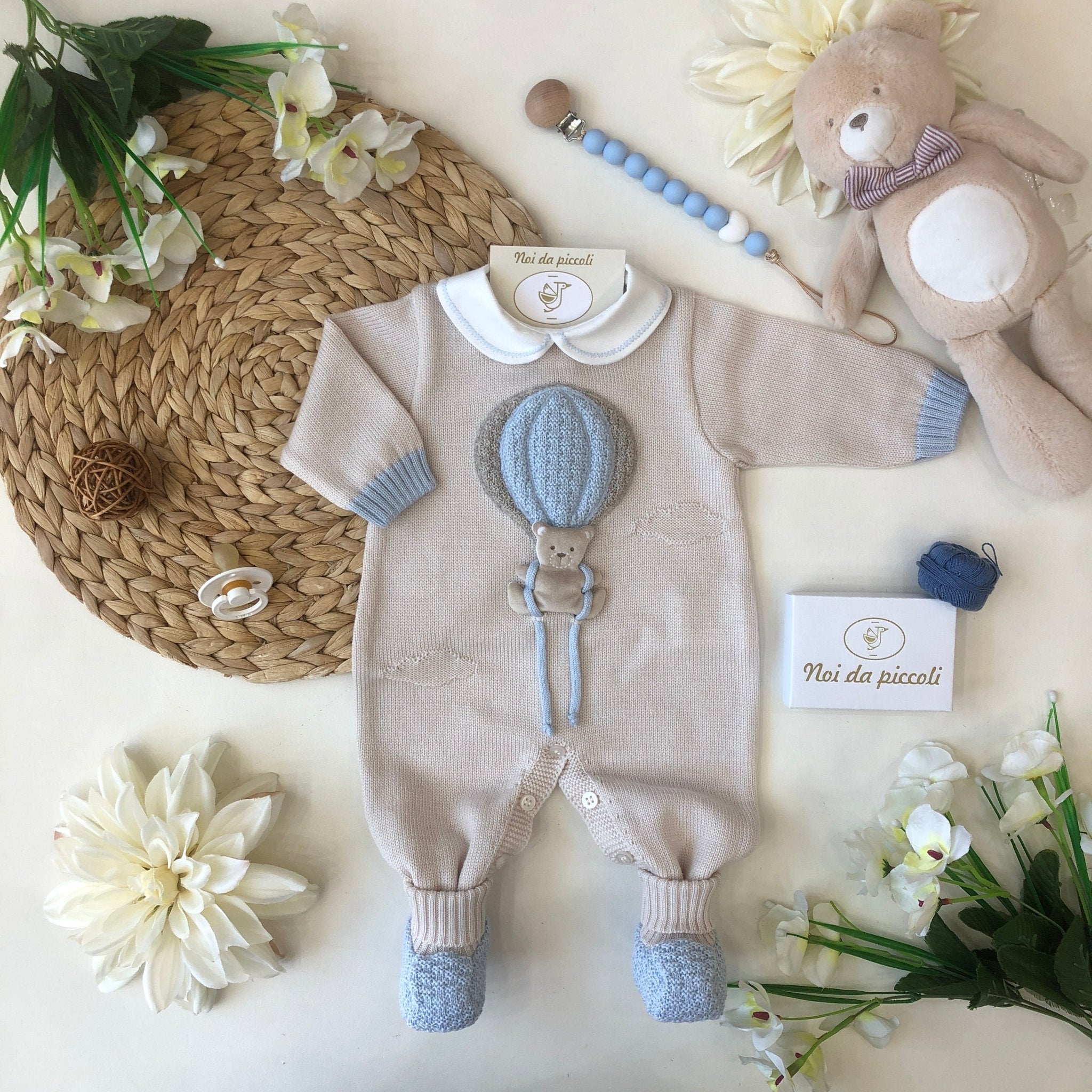 TUTINA CON BABBUCCE 100% LANA MONGOLFIERA TEDDY CIELO - Noi da piccoli