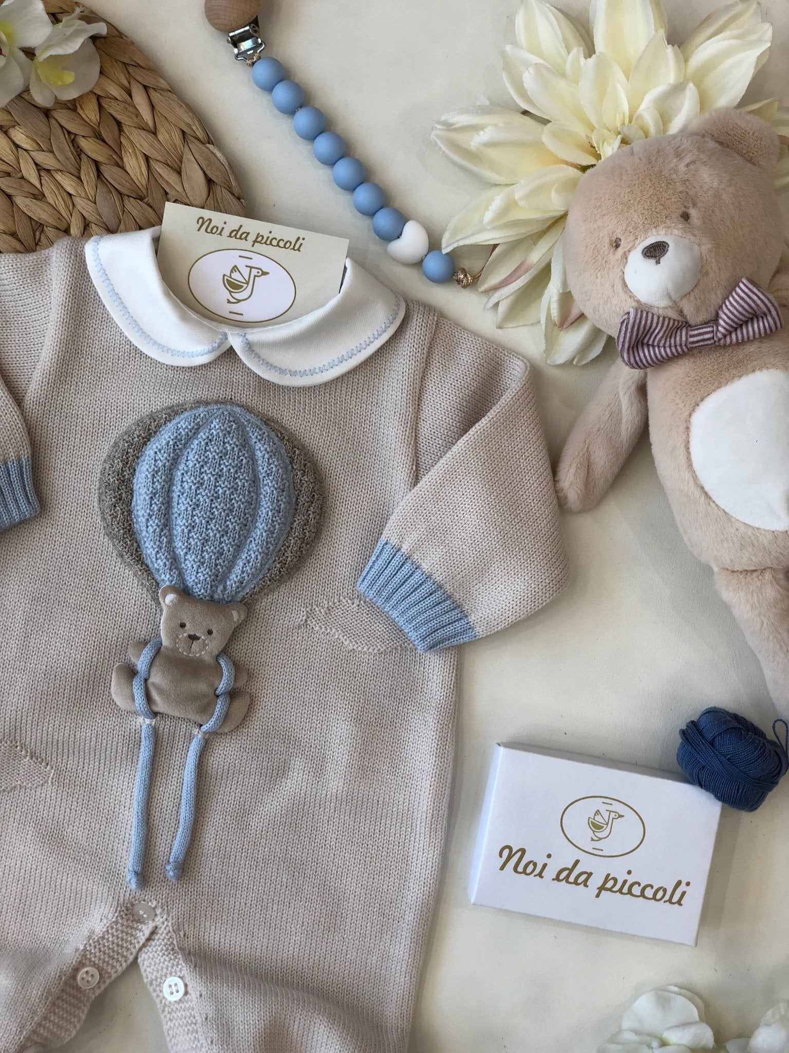 TUTINA CON BABBUCCE 100% LANA MONGOLFIERA TEDDY CIELO - Noi da piccoli