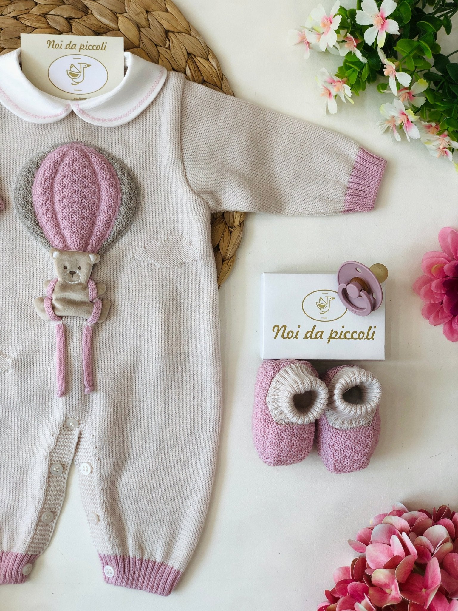 TUTINA CON BABBUCCE 100% LANA MONGOLFIERA TEDDY ROSA - Noi da piccoli