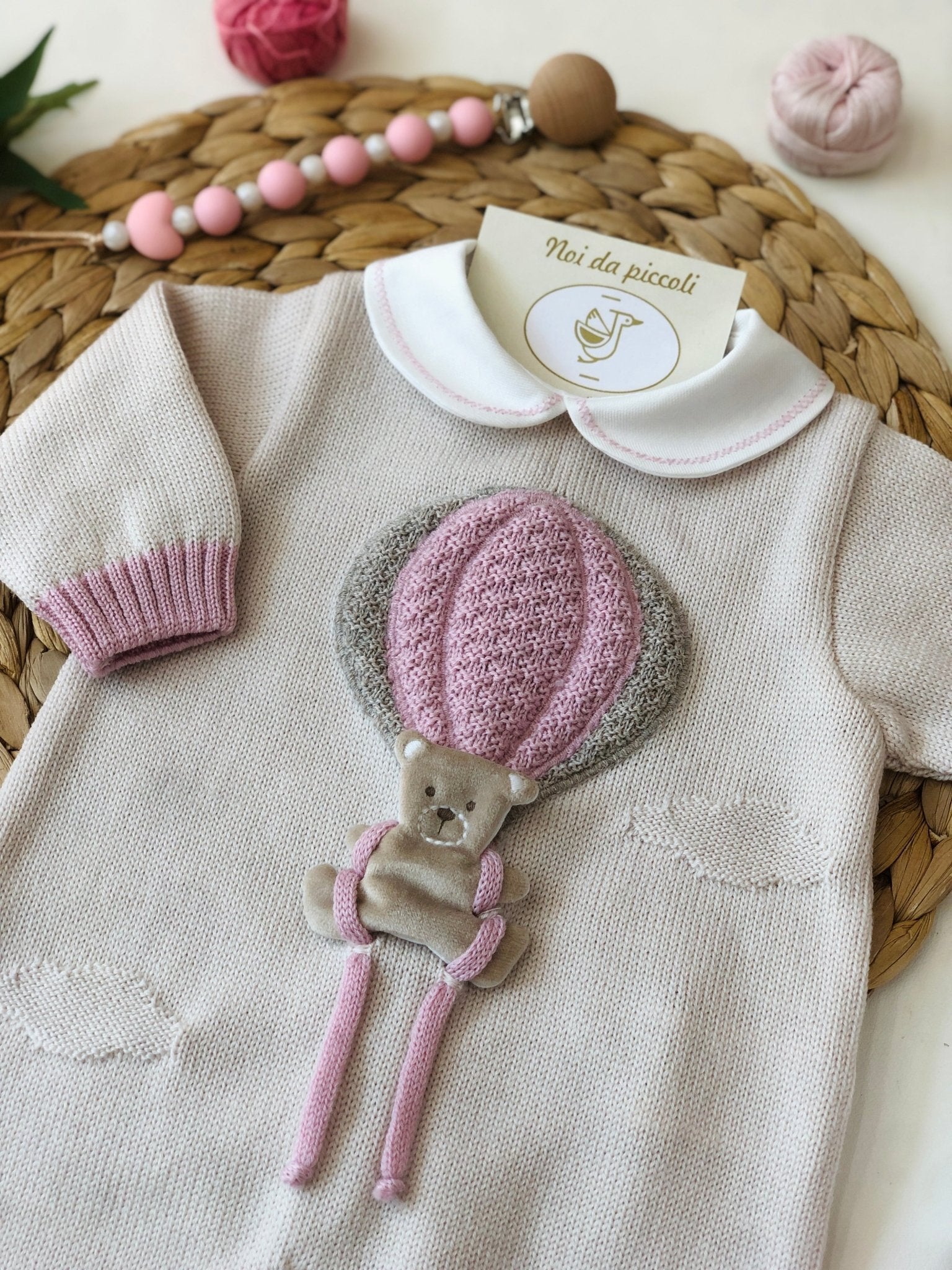 TUTINA CON BABBUCCE 100% LANA MONGOLFIERA TEDDY ROSA - Noi da piccoli