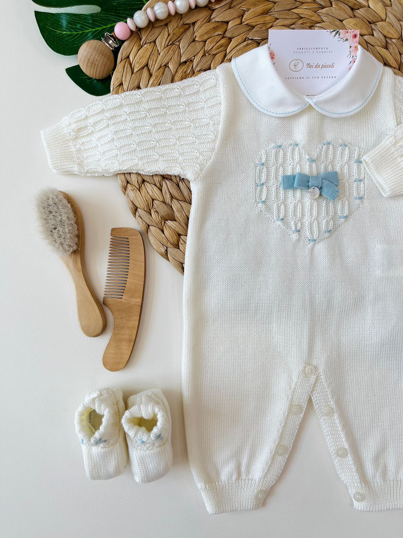 TUTINA CON BABBUCCE 100% LANA VANIGLIA ACQUA MARINA - Noi da piccoli