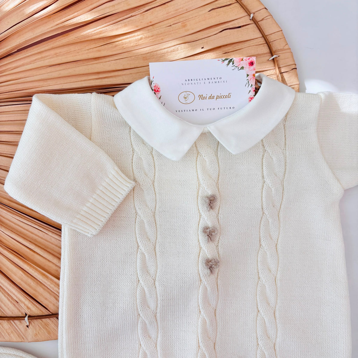 Tutina con Babbucce Filato Caldo Panna Corda Bebe' Margo' - Noi da piccoli