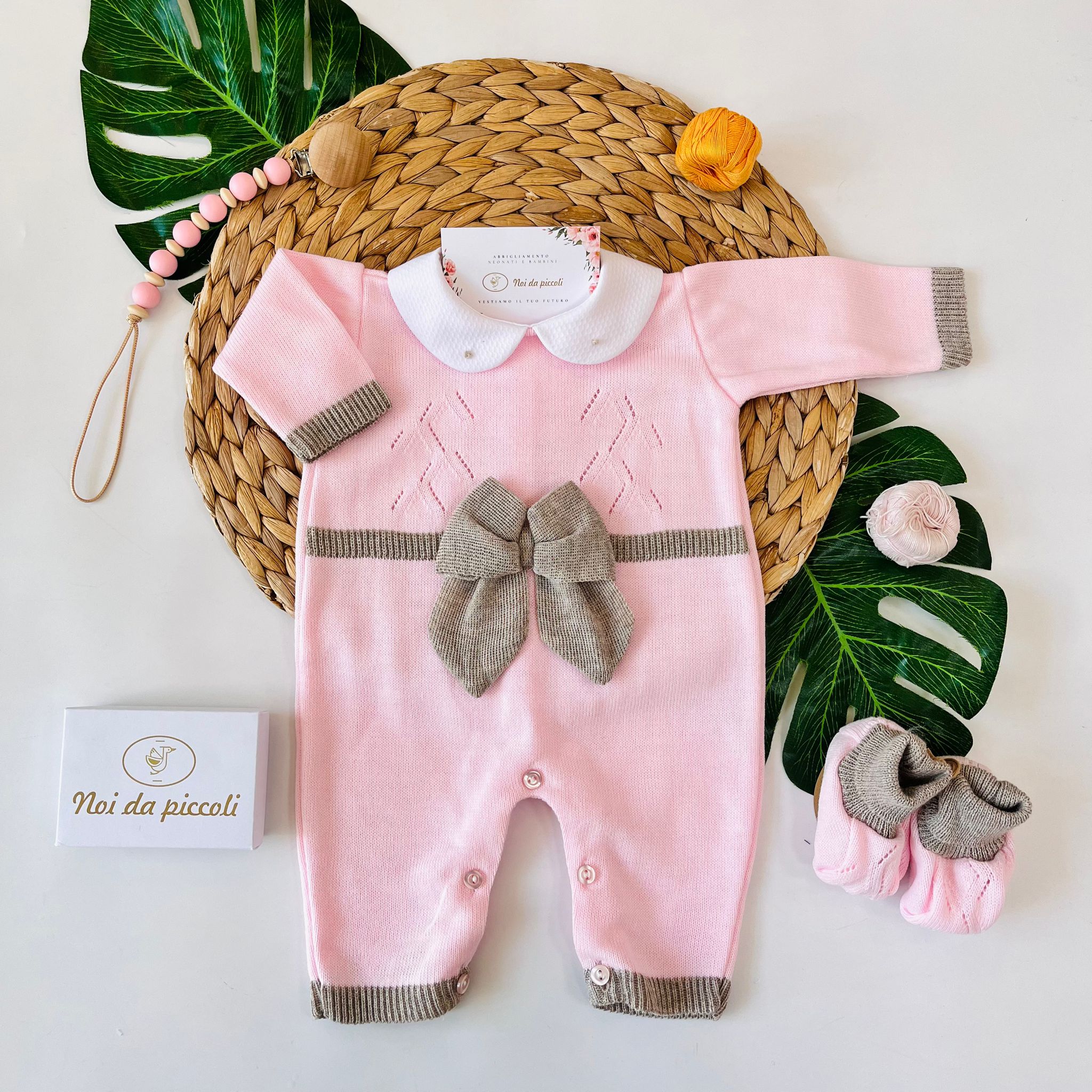 TUTINA CON BABBUCCE FIOCCO ROSA TORTORA - Noi da piccoli