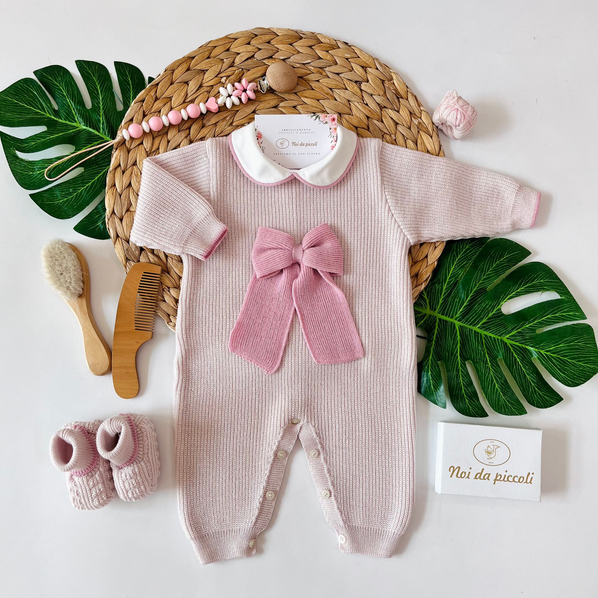 TUTINA CON BABBUCCE FIOCCONE 100% LANA NATURALBIO MARSALA - Noi da piccoli