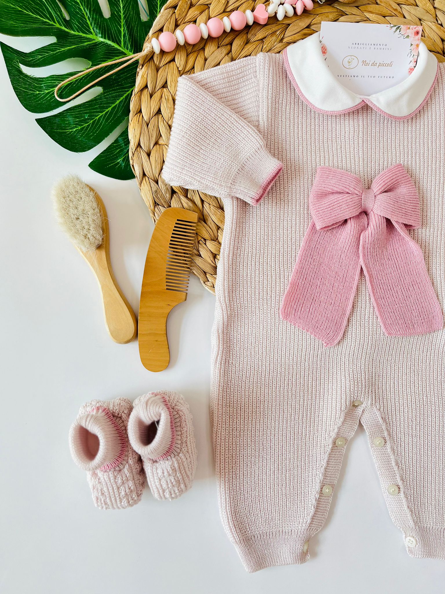 TUTINA CON BABBUCCE FIOCCONE 100% LANA NATURALBIO MARSALA - Noi da piccoli