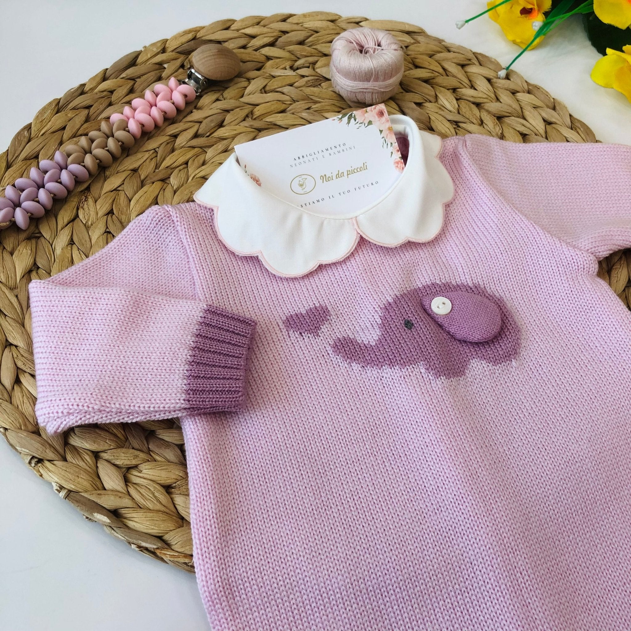 TUTINA CON BABBUCCE IN LANA MERINO EXTRAFINE ROSA E CICLAMINO - Noi da piccoli