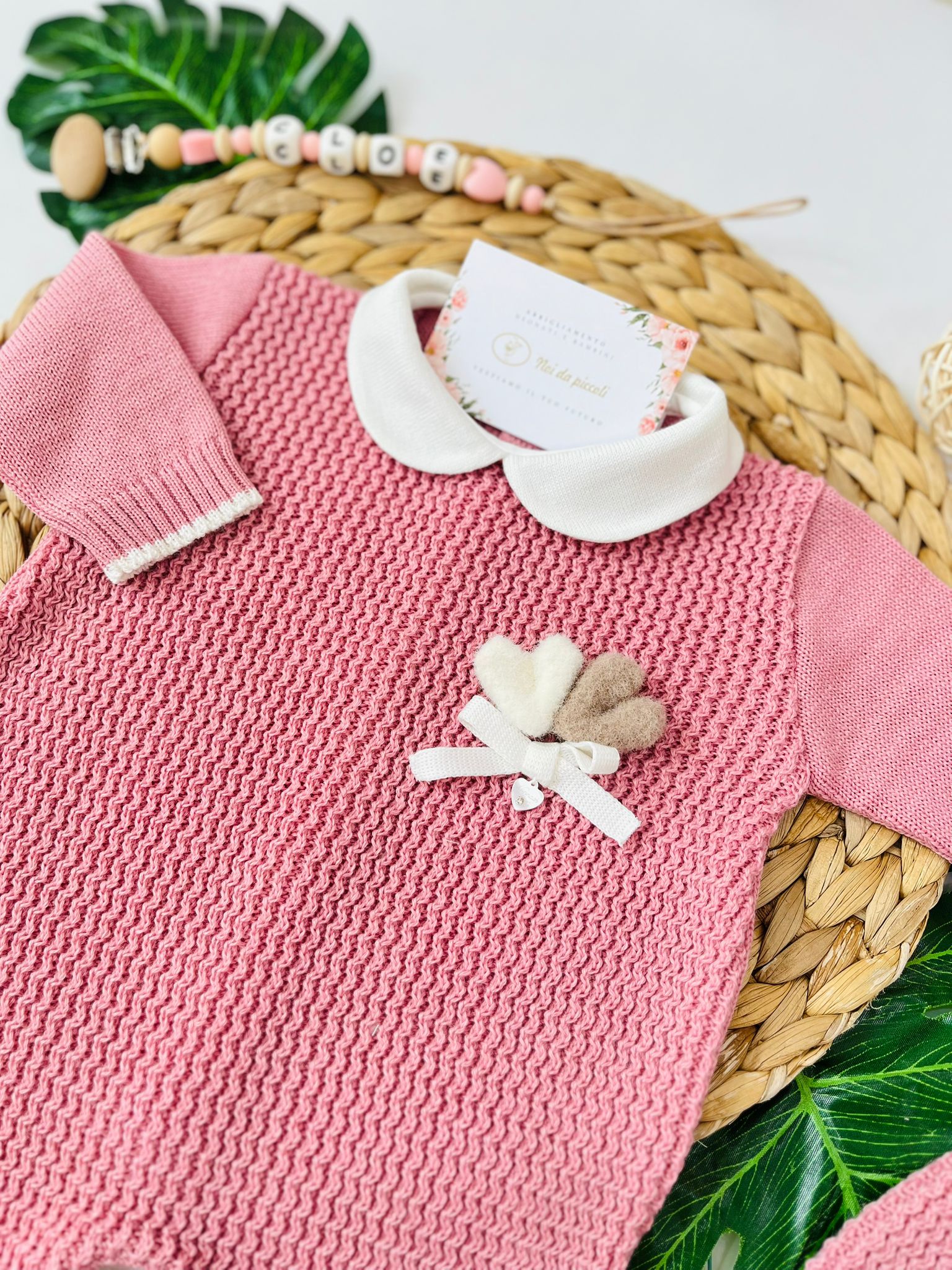 TUTINA CON BABBUCCE KNIT FILATO CALDO MALVA - Noi da piccoli