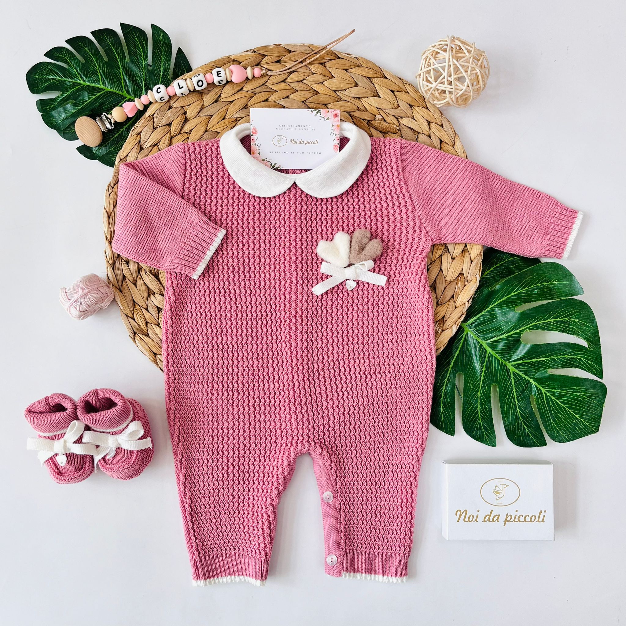 TUTINA CON BABBUCCE KNIT FILATO CALDO MALVA - Noi da piccoli