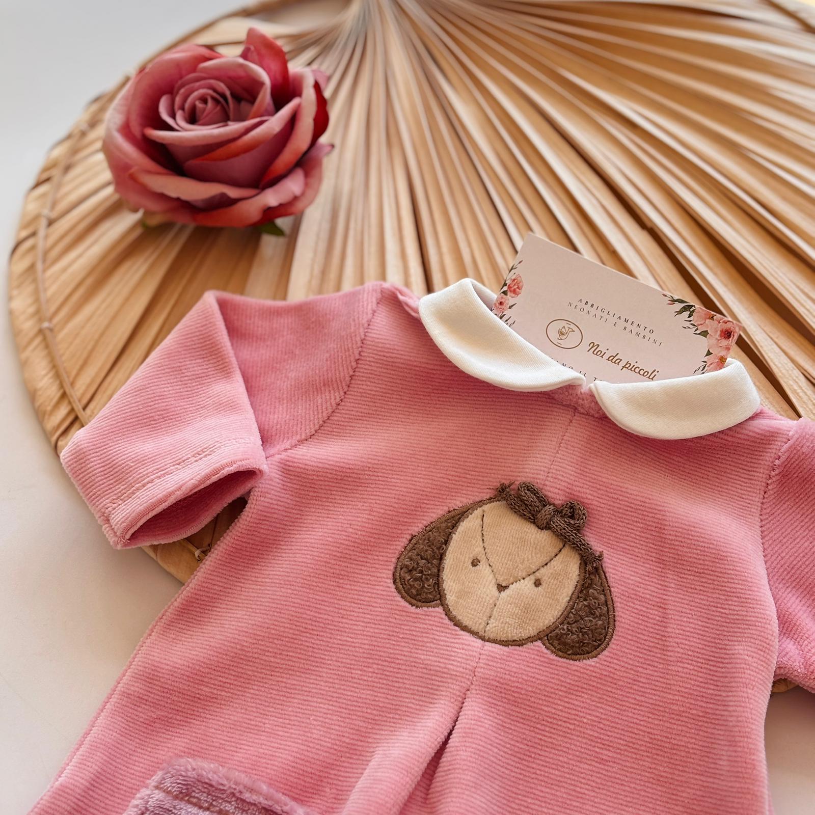 TUTINA CON CAGNOLINO E COLLETTO BIANCO CINIGLIA ORQUIDEA - Noi da piccoli