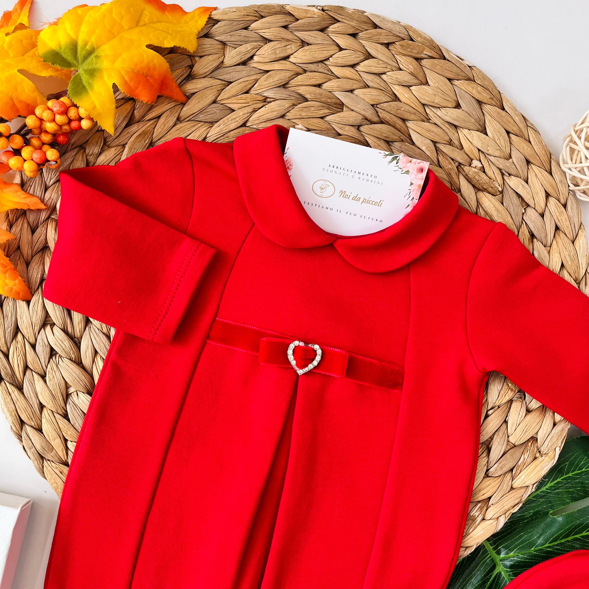 TUTINA CON CAPPELLINO COTONE CALDO ROSSO - Noi da piccoli