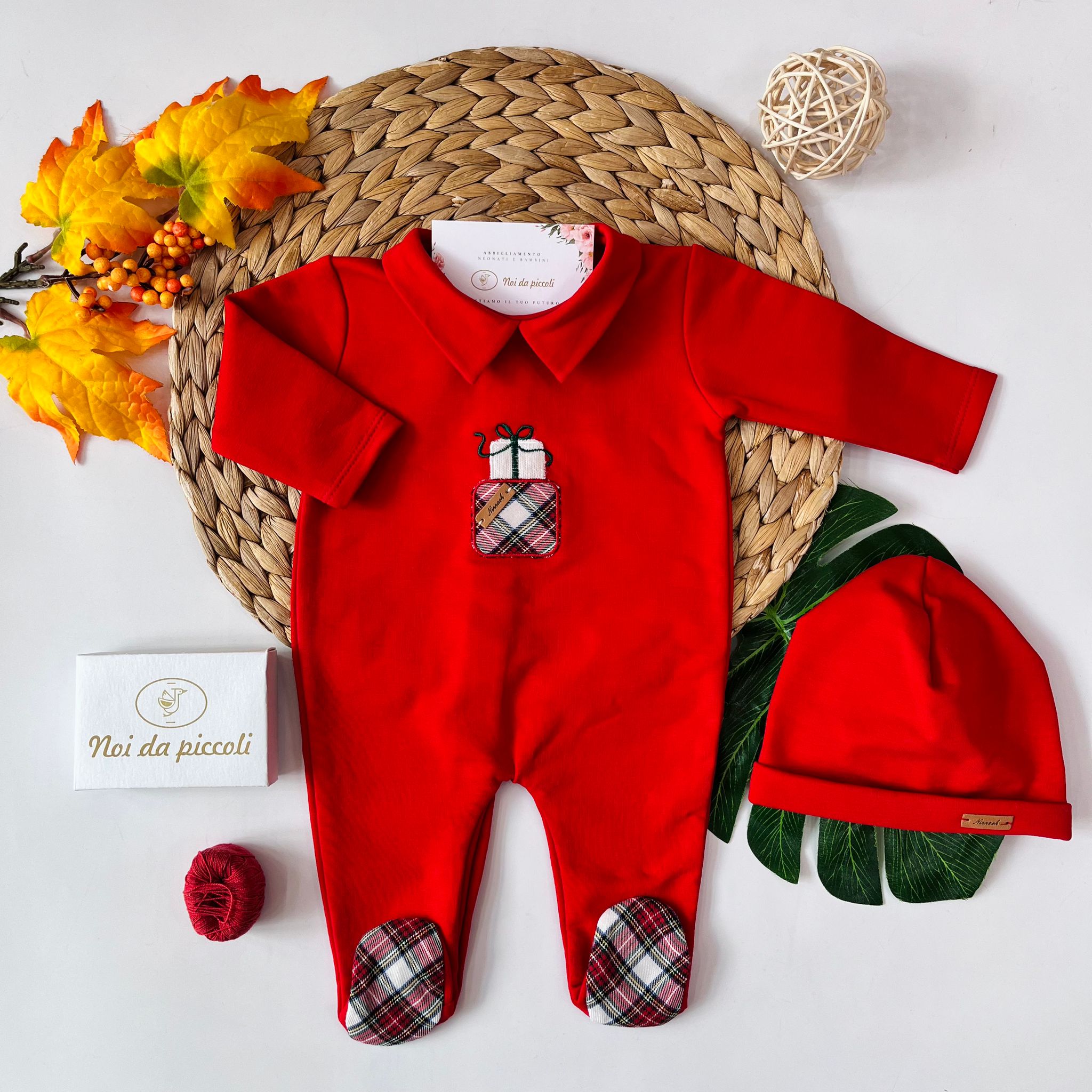 TUTINA CON CAPPELLINO COTONE CALDO ROSSO - Noi da piccoli