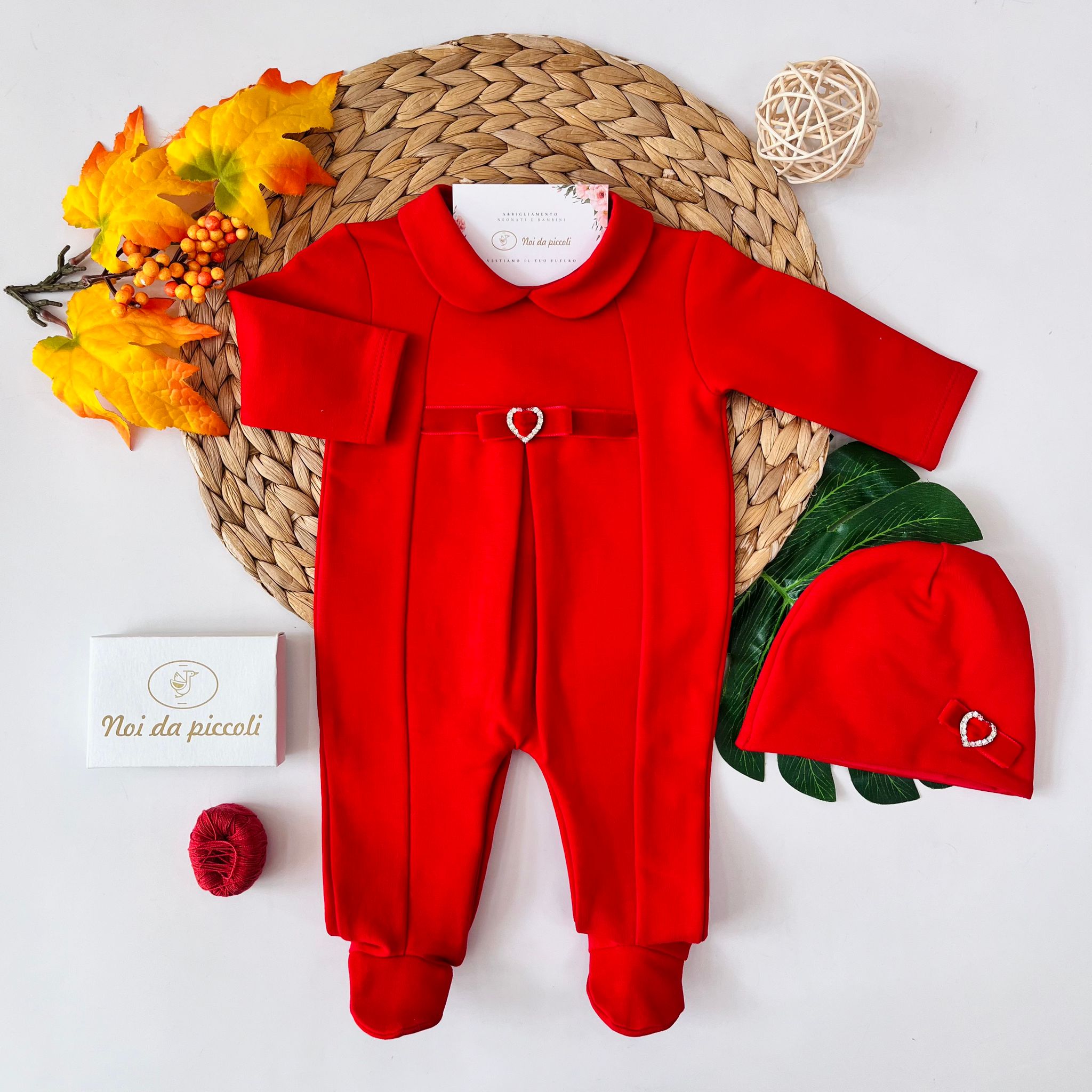 TUTINA CON CAPPELLINO COTONE CALDO ROSSO - Noi da piccoli