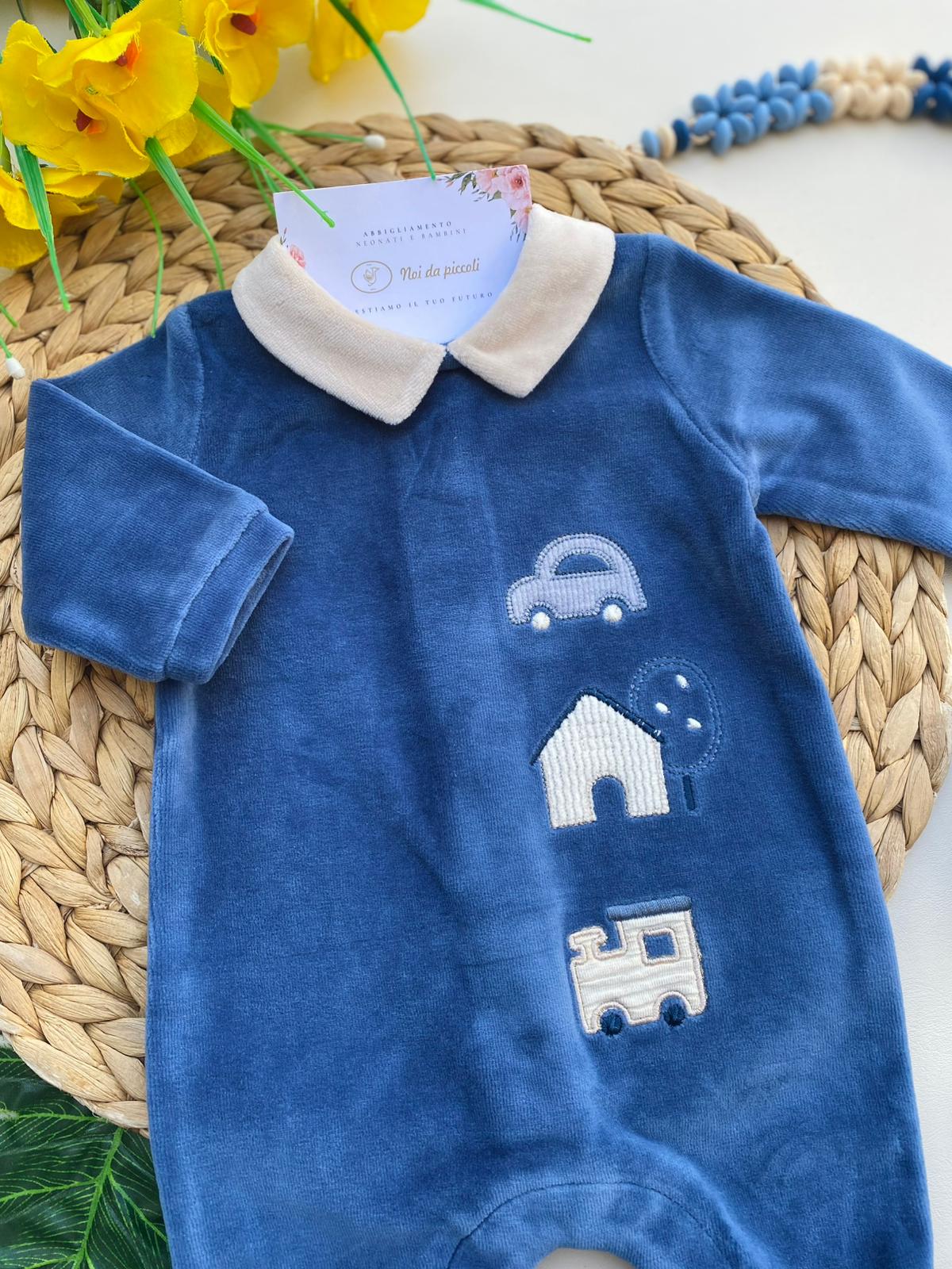 TUTINA CON COLLETTO PANNA E DISEGNINI CINIGLIA BLU - Noi da piccoli